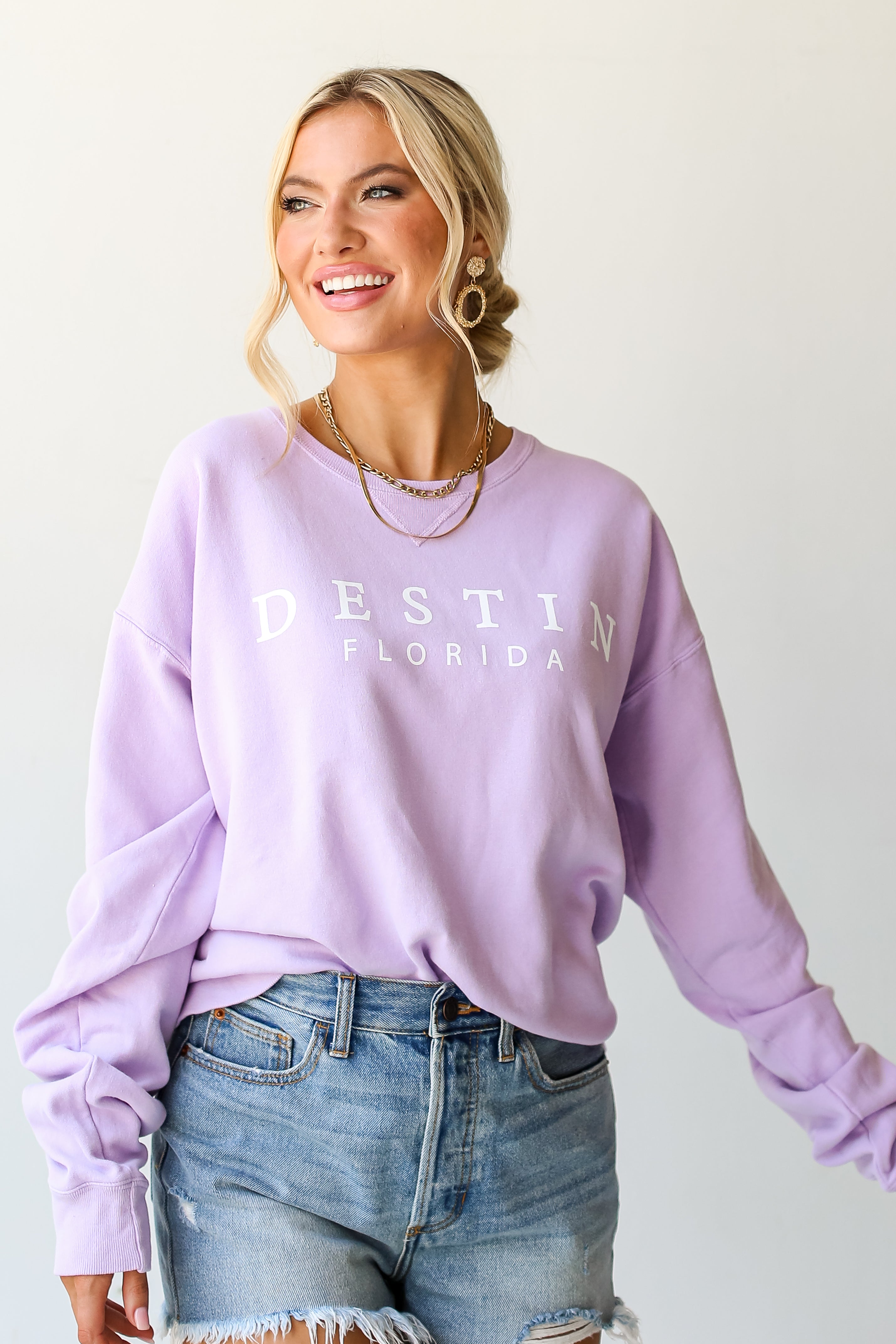 Lavender Destin Florida Pullover tucked in