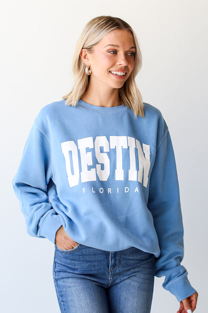 Blue Destin Florida Block Letter Pullover front view