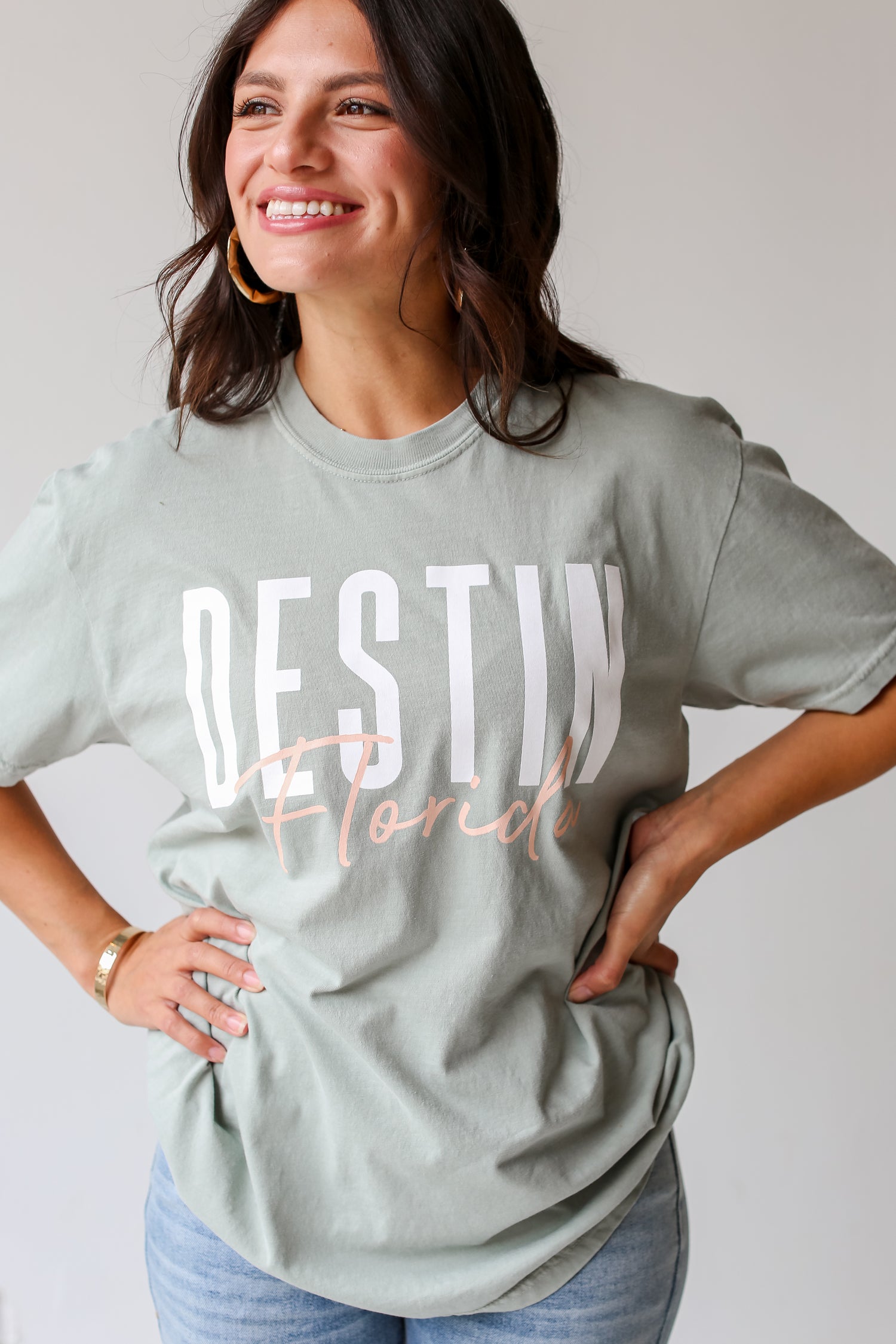 Sage Destin Florida Script Tee close up