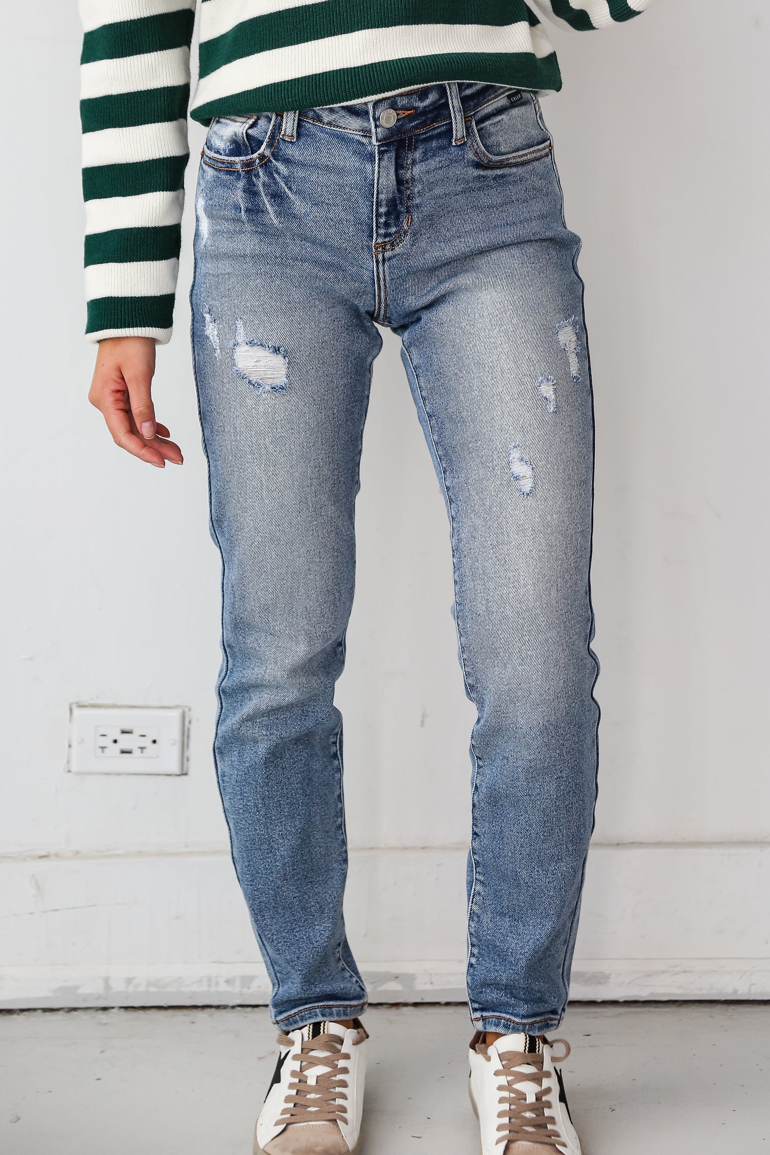 Light Wash Distressed Slim Jeans