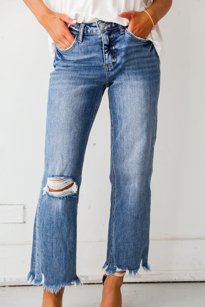 Medium Wash Distressed Dad Jeans close up