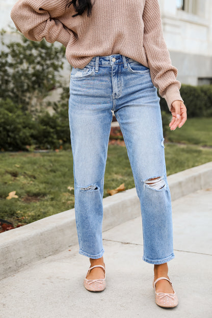 Madelyn Light Wash Distressed Super High Rise Barrel Jeans