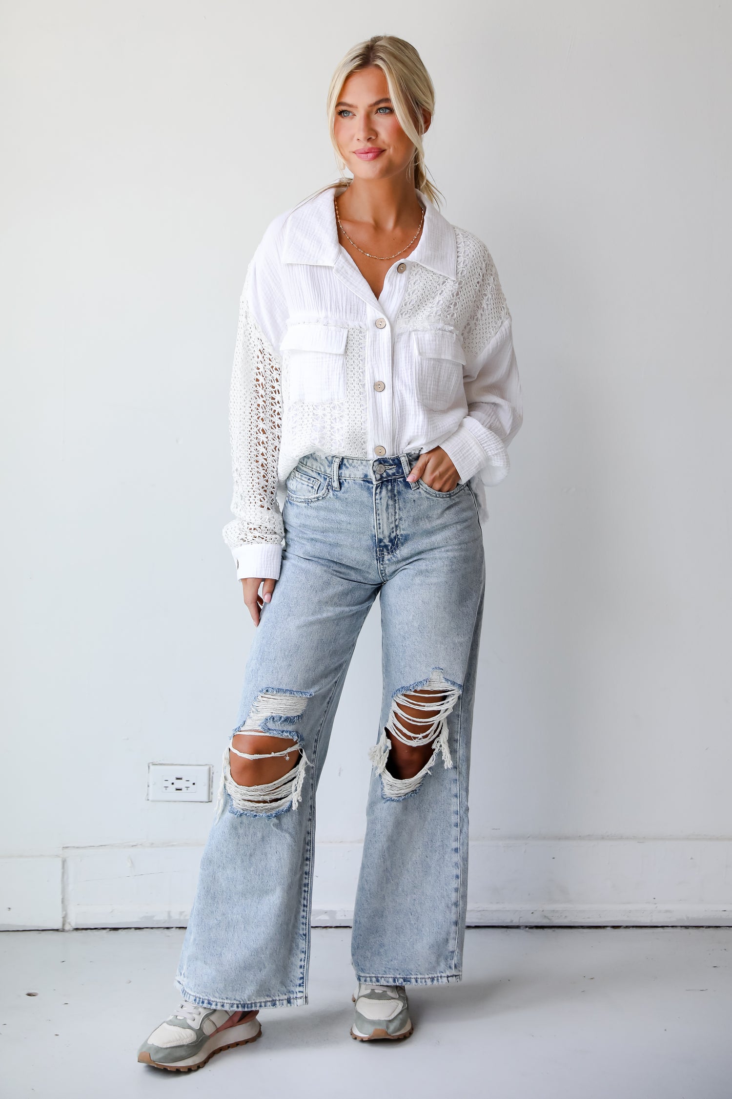 Hadley Light Wash Super High-Rise Wide Leg Distressed Jeans