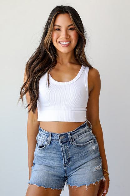 Light Wash Distressed Denim Shorts