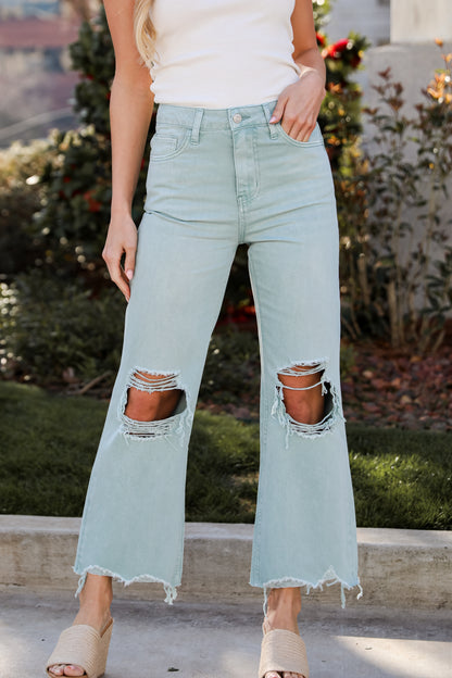 Light Blue Distressed Flare Jeans