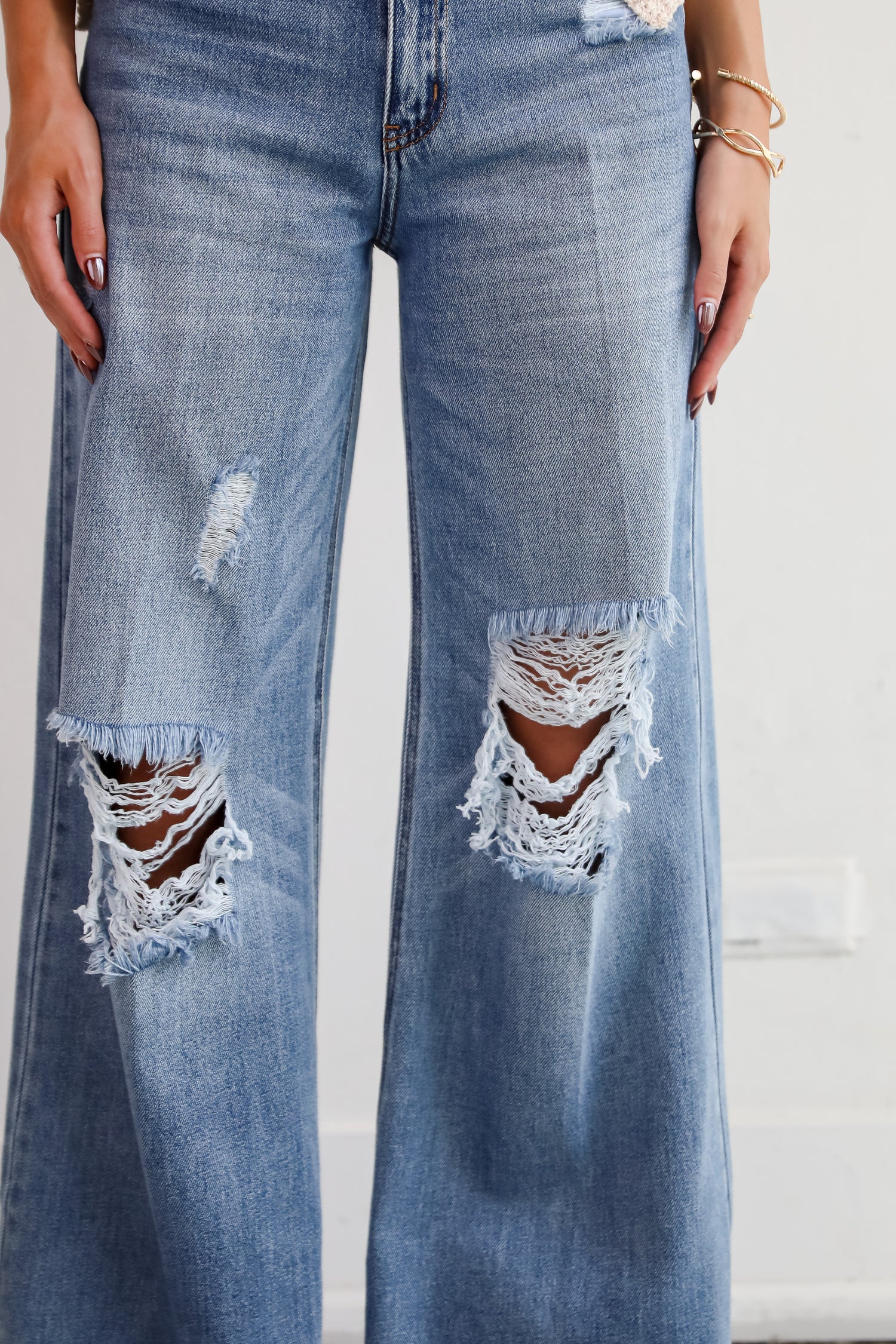 Lennon Medium Wash Distressed Wide Leg Jeans