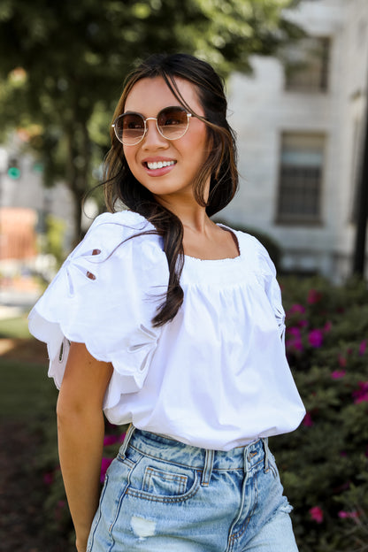 Blissful Afternoon Eyelet Blouse In White