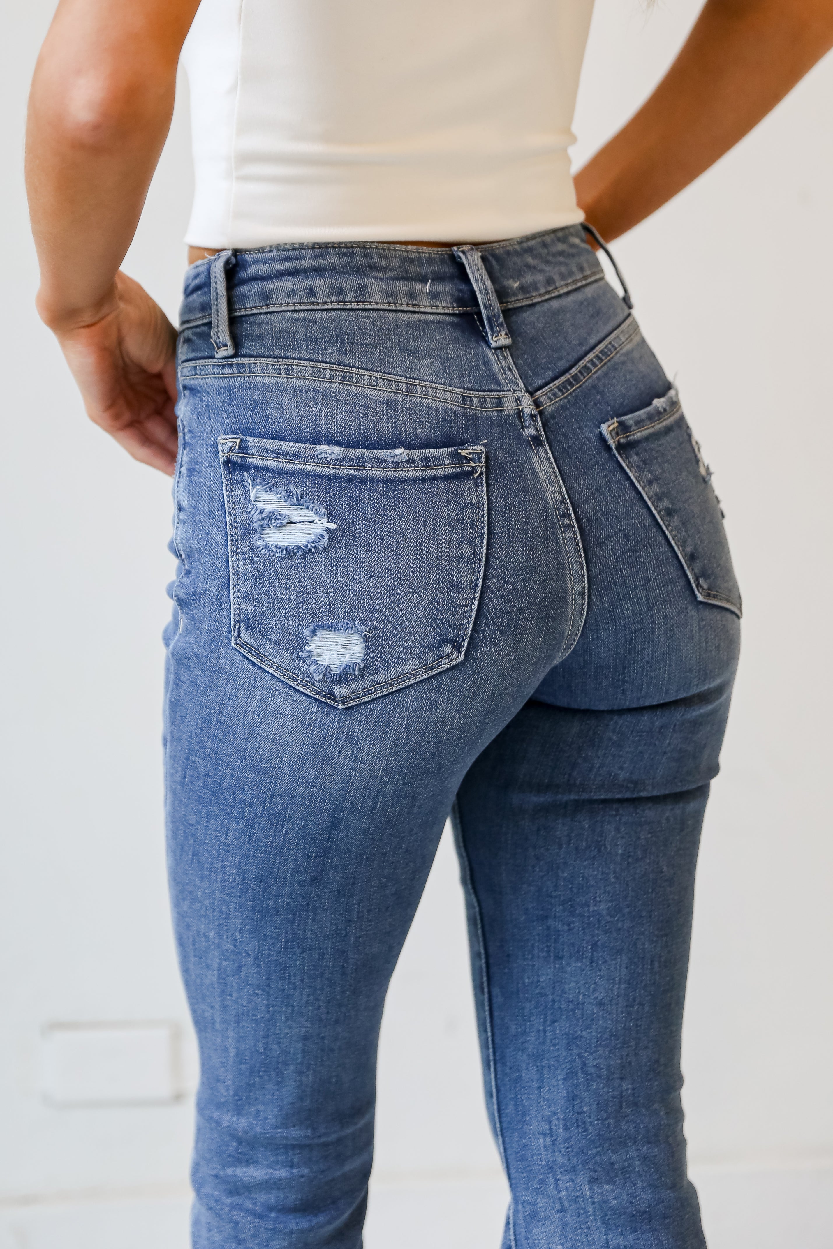 Medium Wash Flare Jeans close up