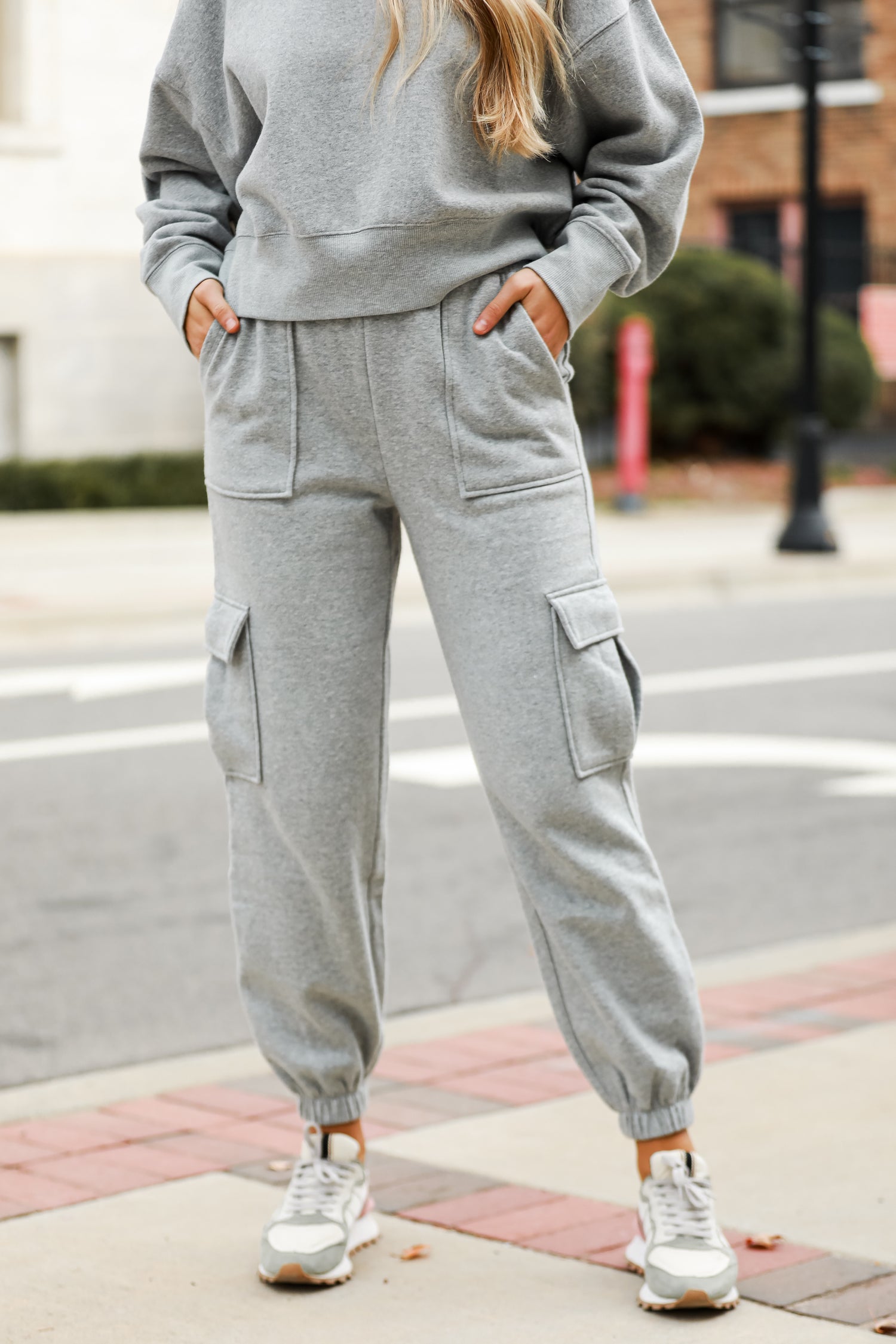 grey Fleece Cargo Jogger Sweatpants