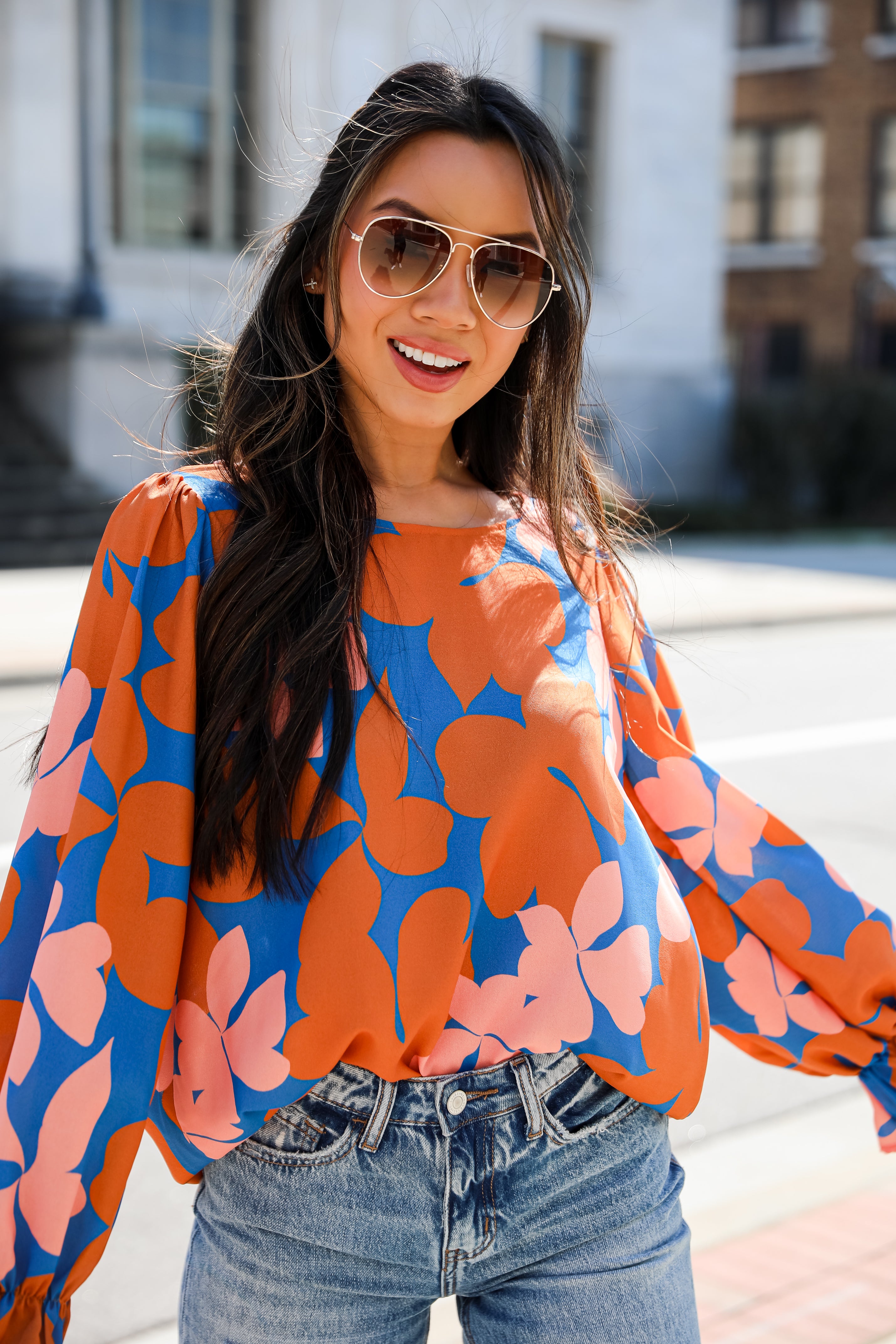 cute blue Floral Blouse