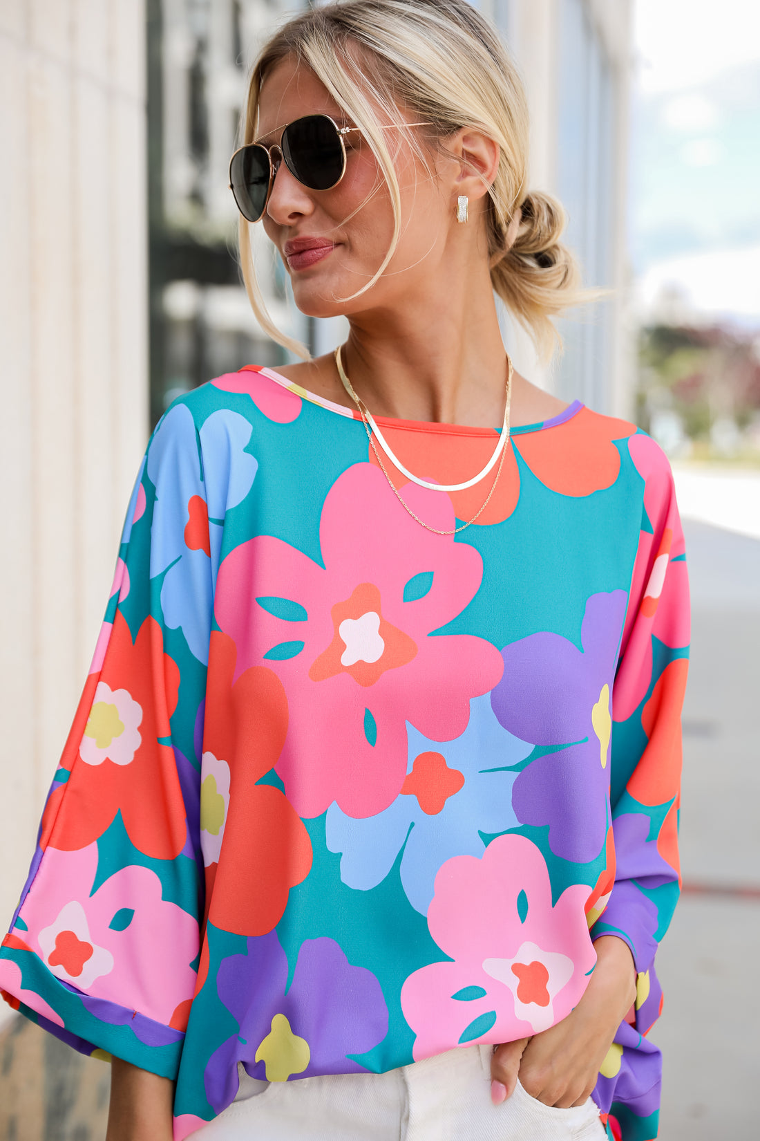 Perfectly Lovable Teal Floral Blouse