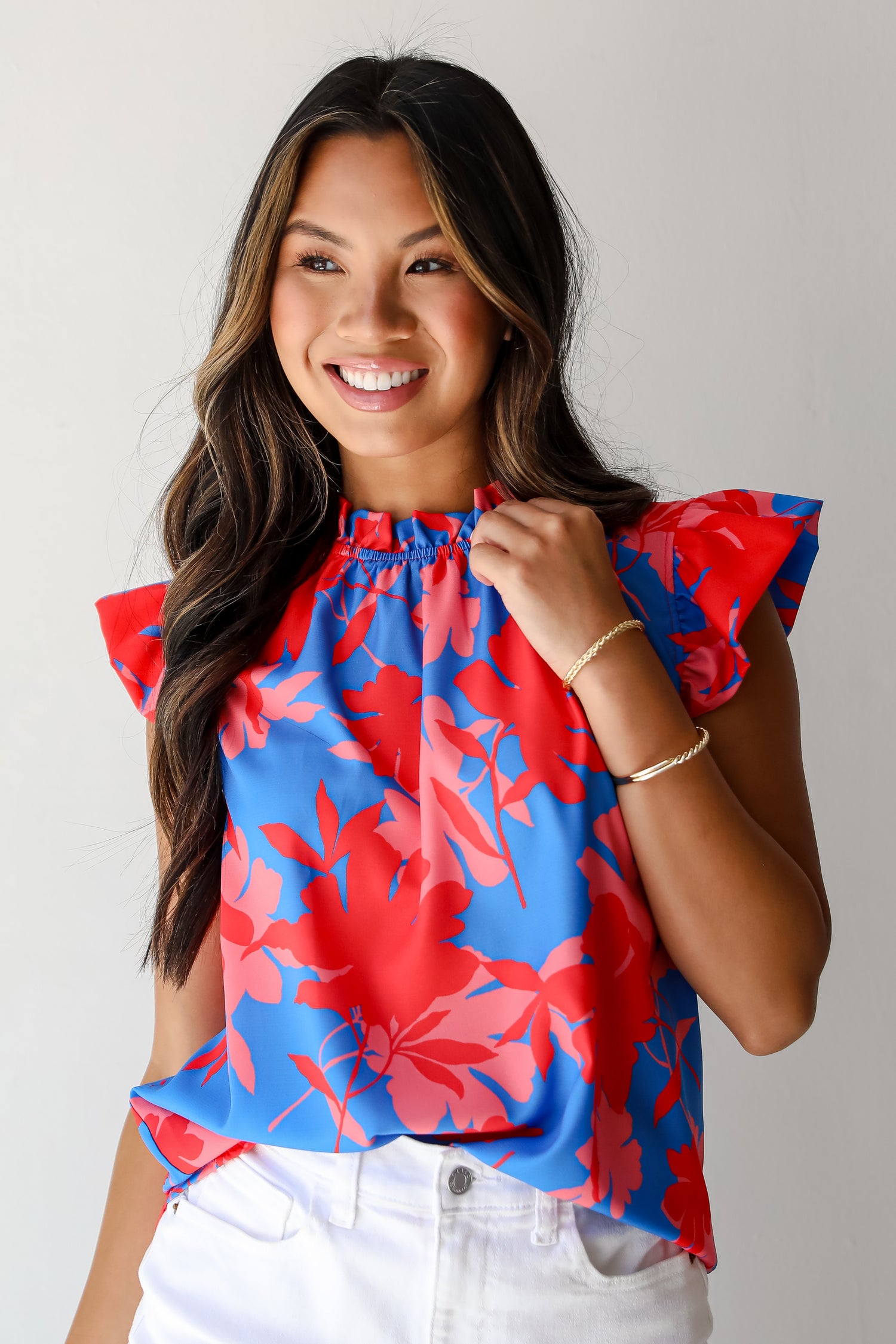 Always Elevated Blue Floral Ruffle Blouse