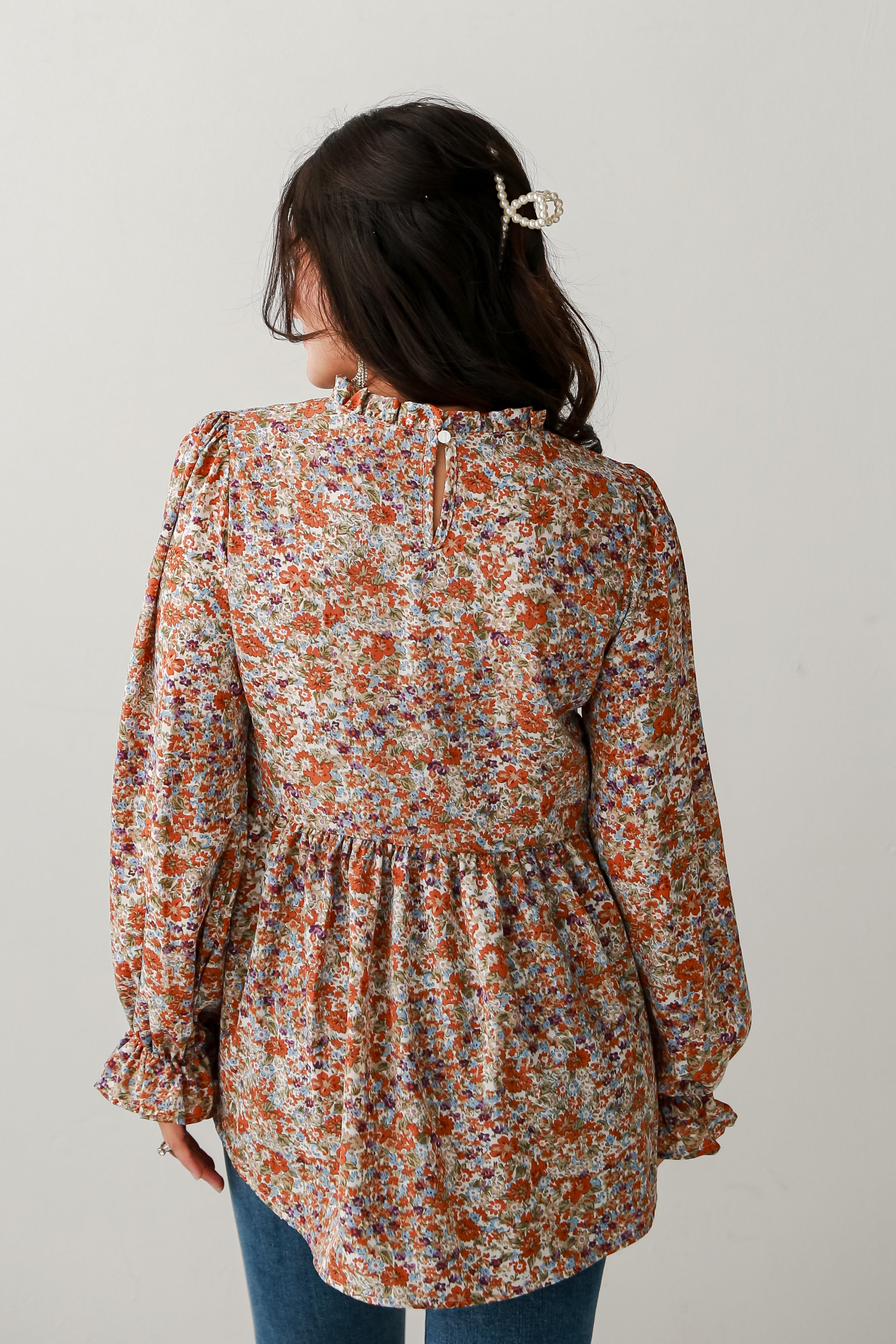 Rust Floral Babydoll Blouse back view