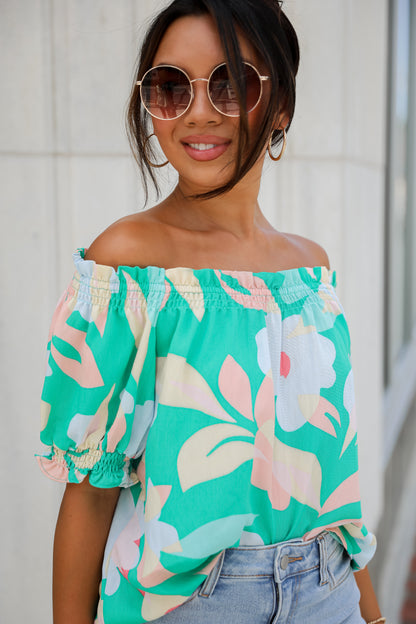 Sunshine Seeking Green Floral Blouse