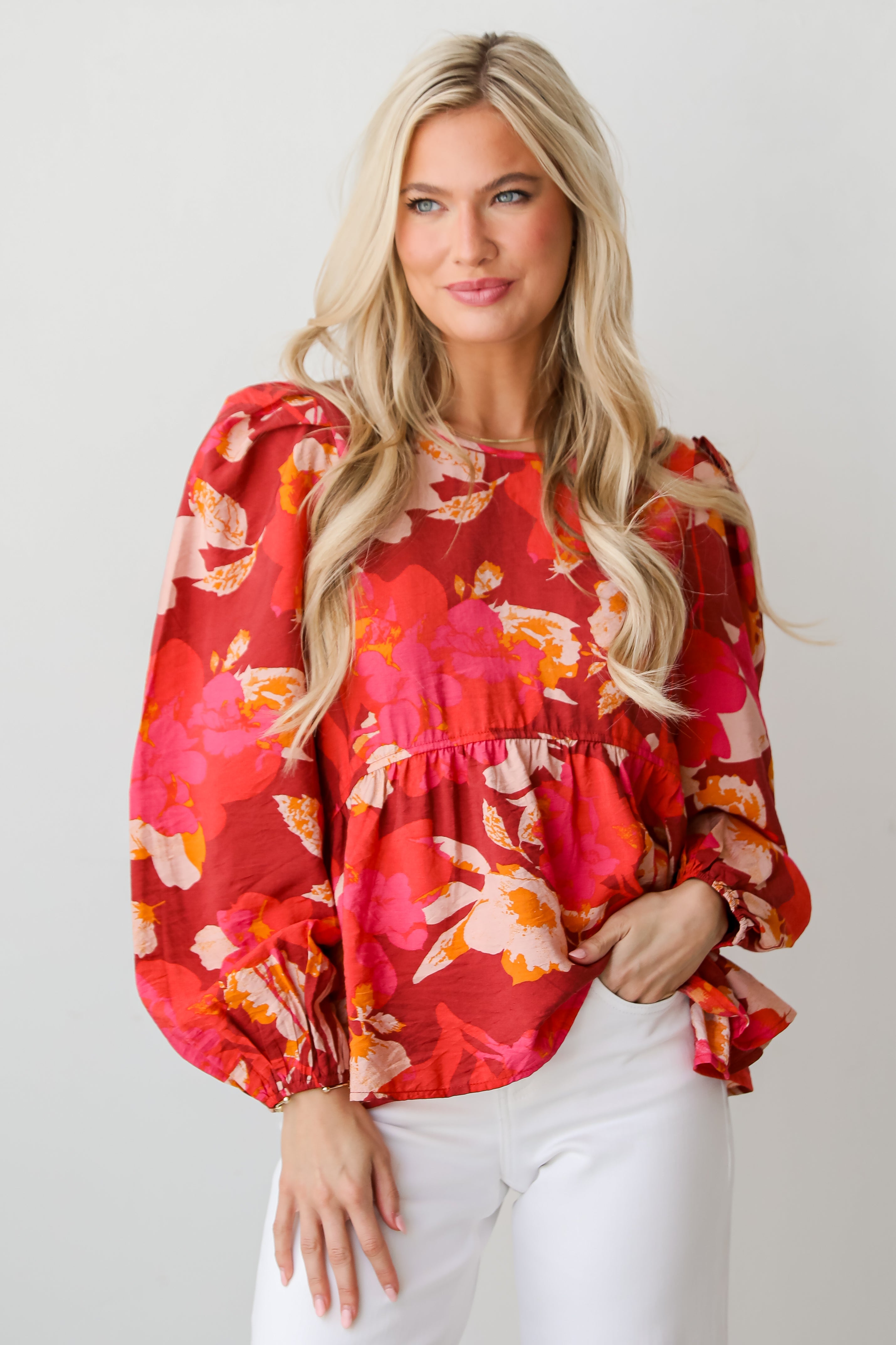 orange Floral Babydoll Blouse for women