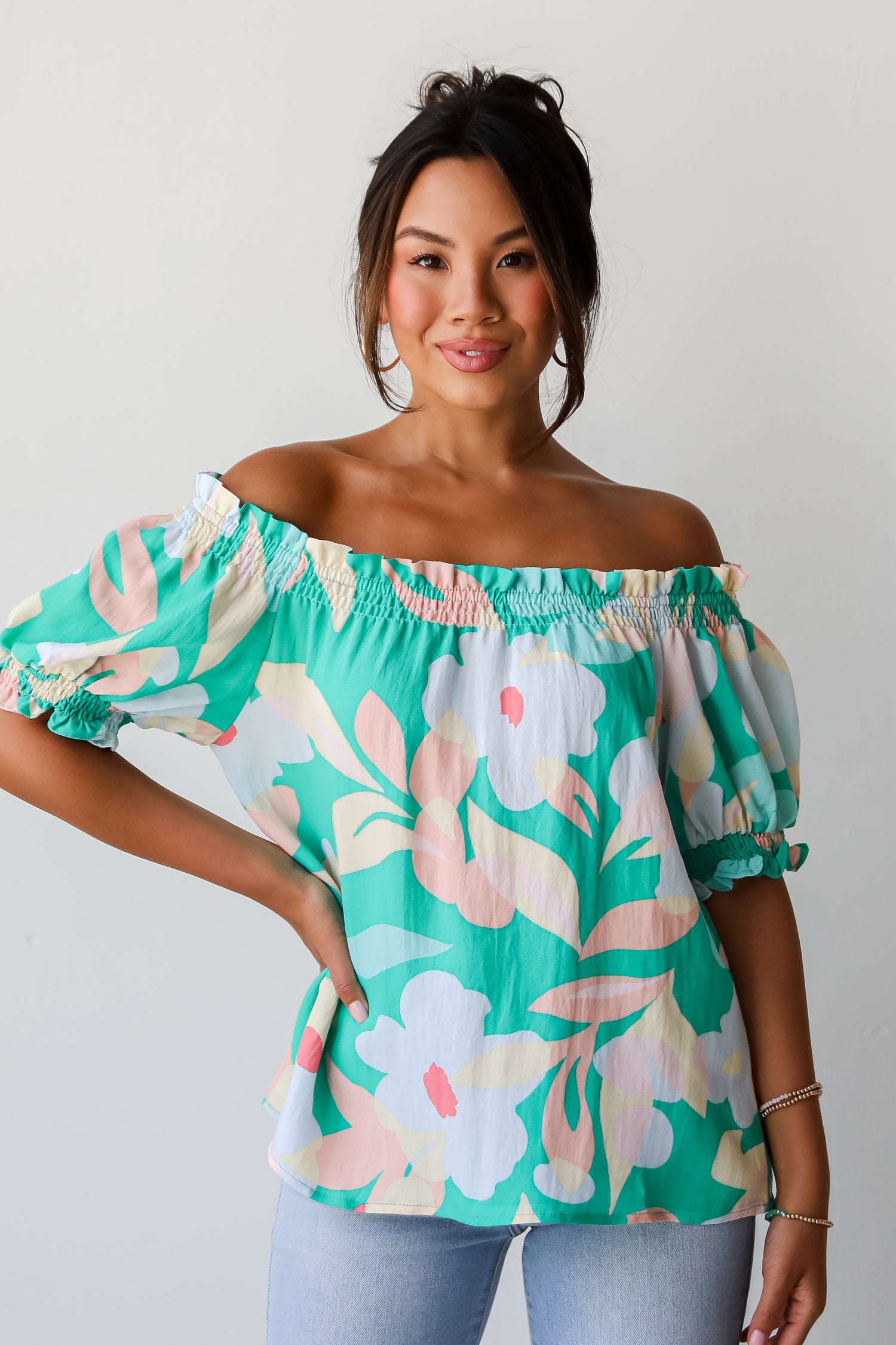 Sunshine Seeking Green Floral Blouse