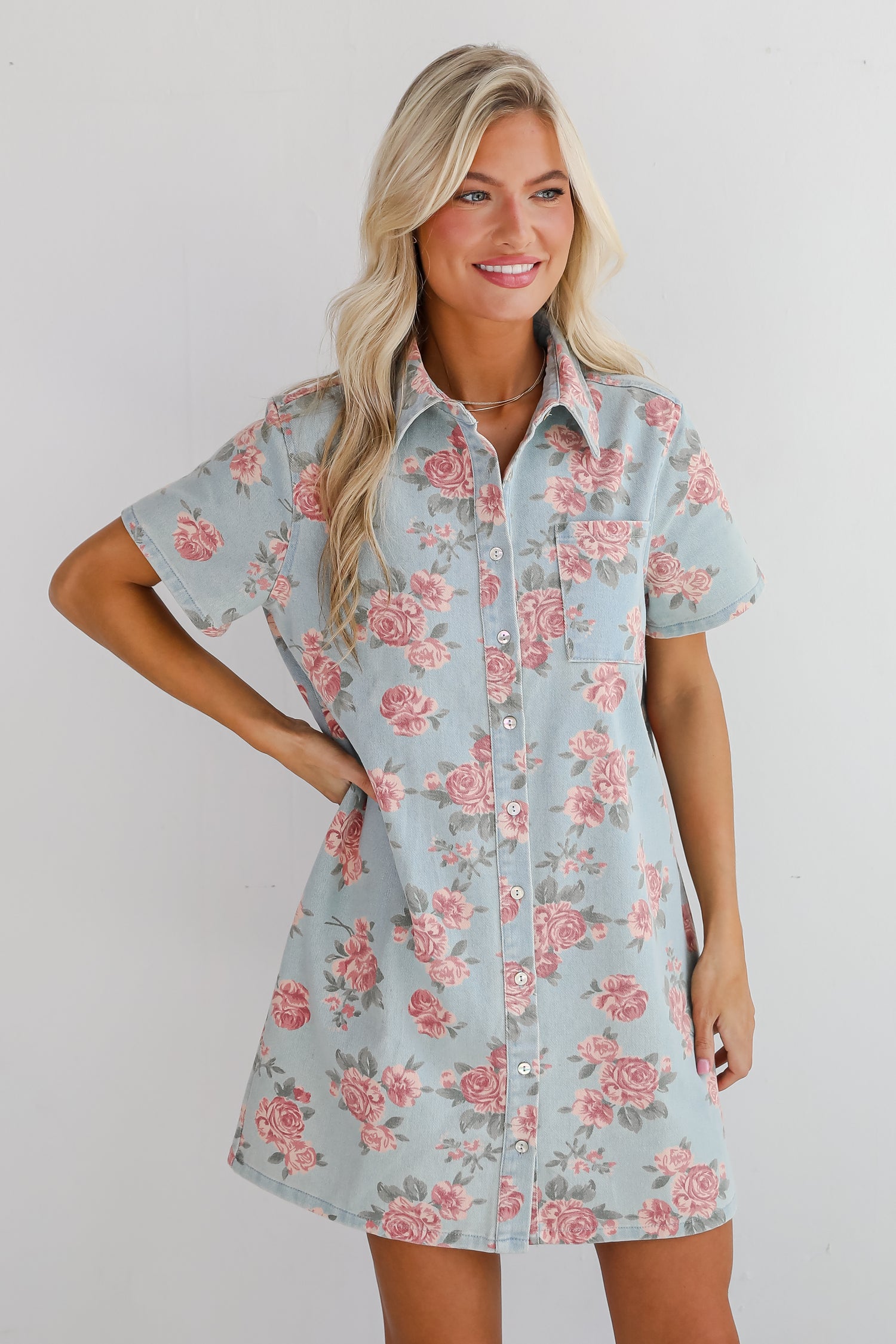 Gorgeous Purpose Denim Floral Mini Dress