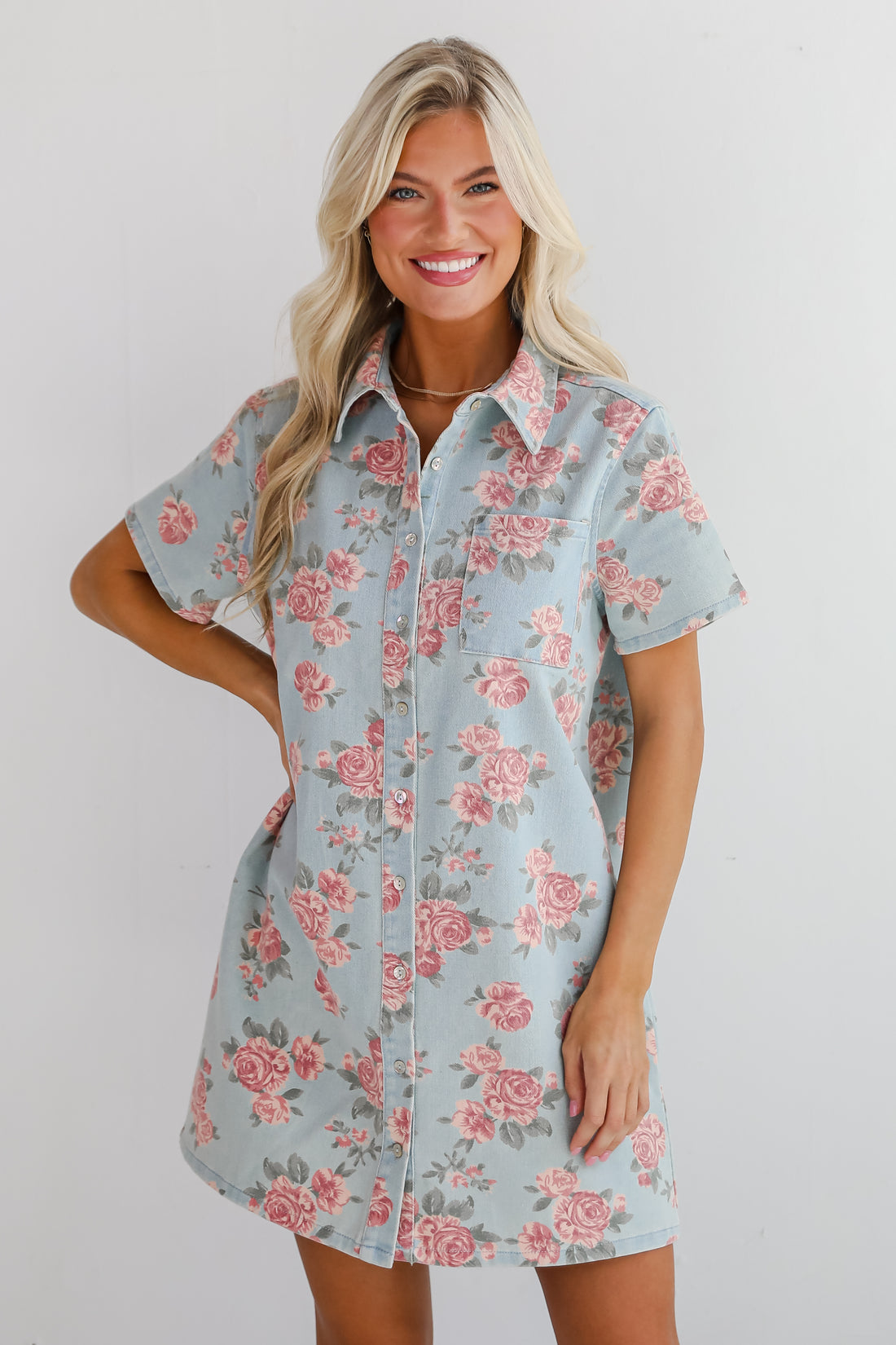 Gorgeous Purpose Denim Floral Mini Dress