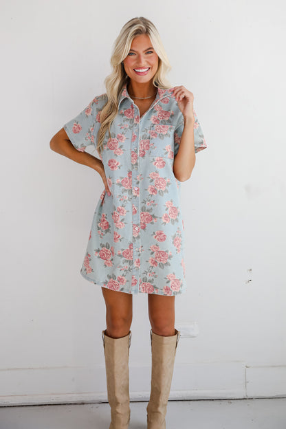 Gorgeous Purpose Denim Floral Mini Dress