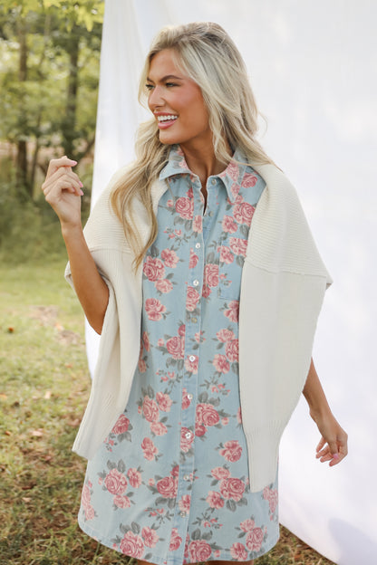 Gorgeous Purpose Denim Floral Mini Dress