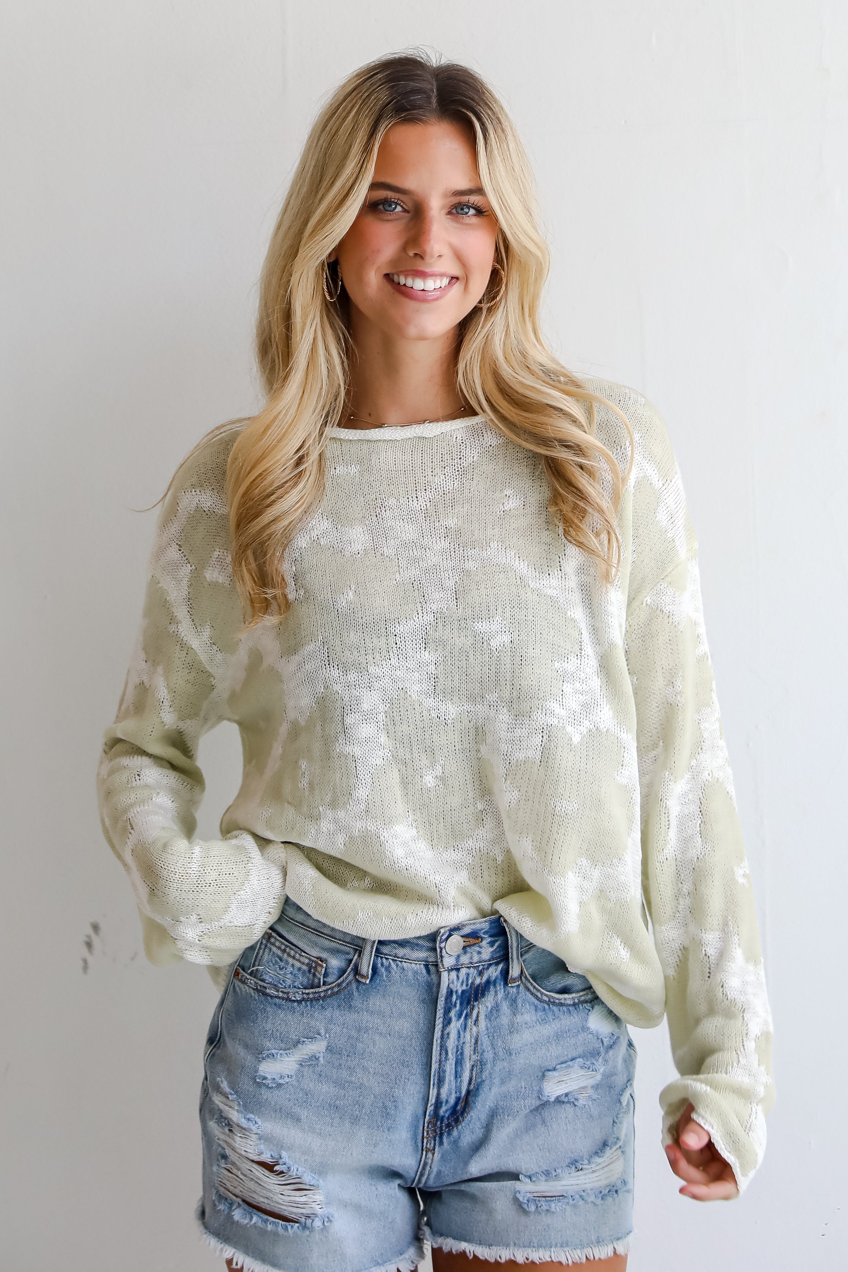 All The Hits Mint Floral Lightweight Knit Sweater