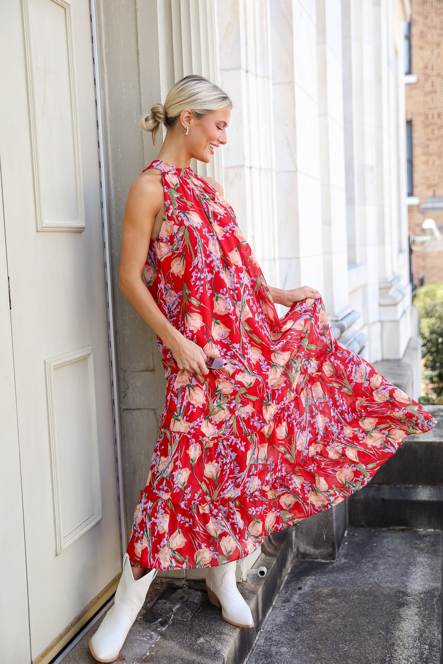 Happily Yours Red Floral Maxi Dress