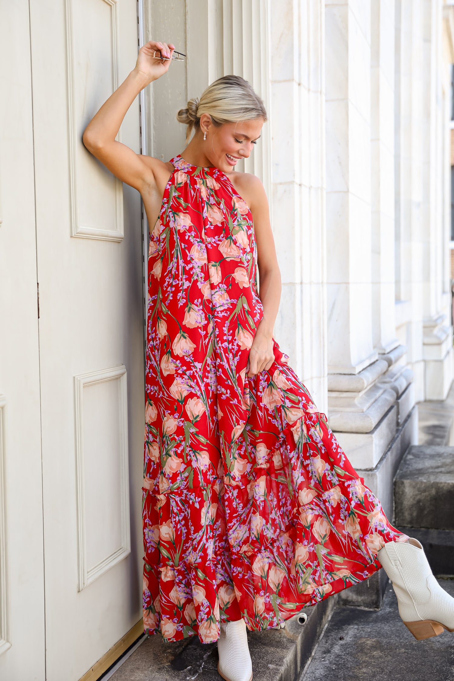 Happily Yours Red Floral Maxi Dress