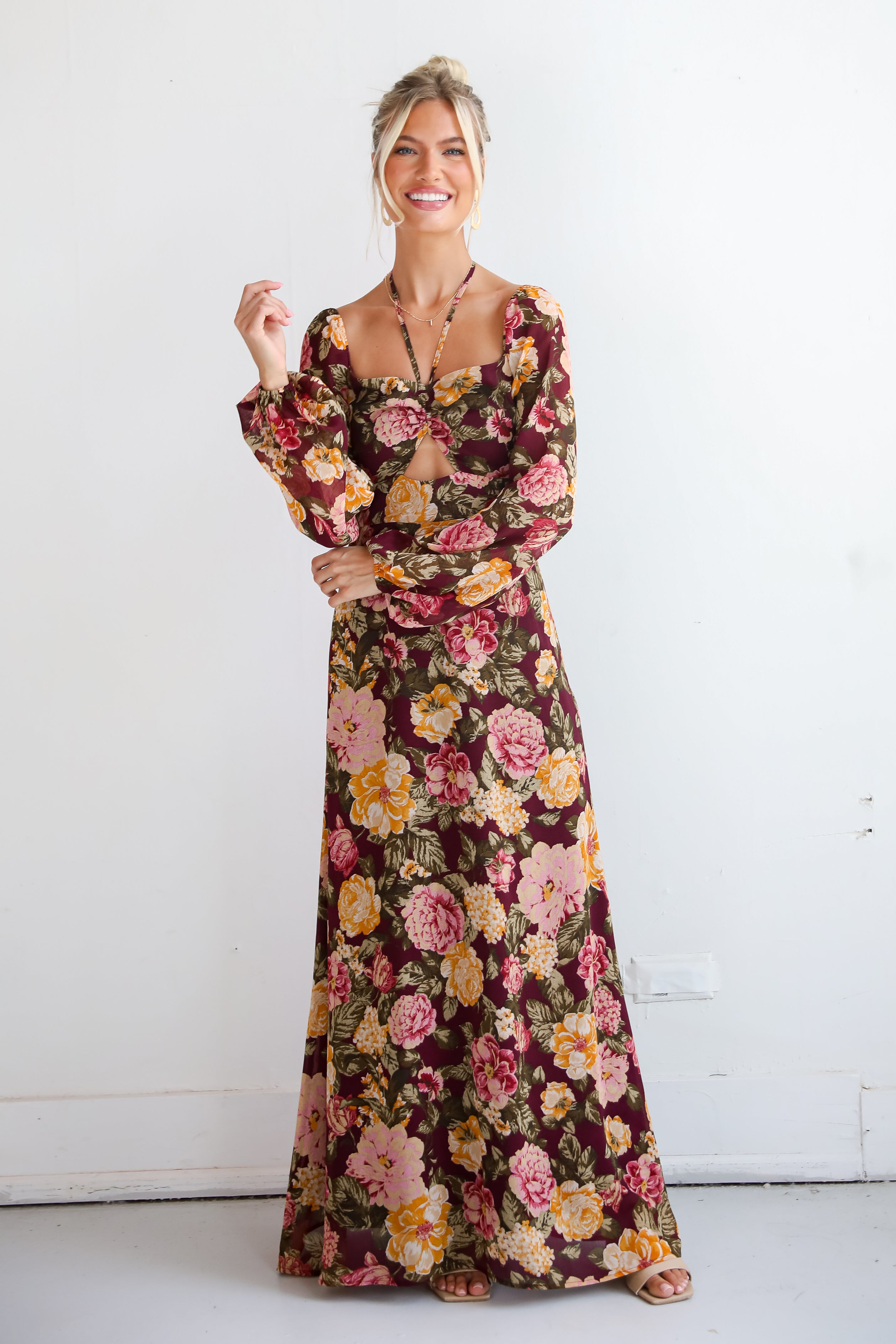 Breathtaking View Plum Floral Maxi Dress