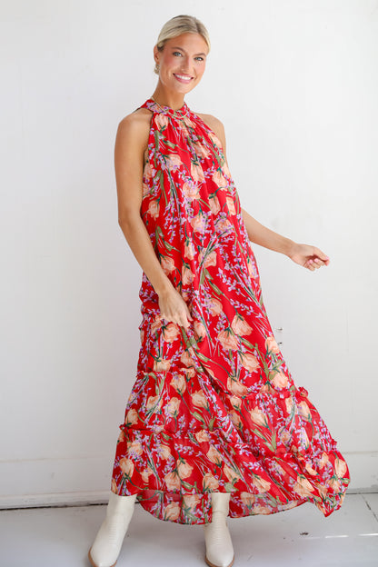 Happily Yours Red Floral Maxi Dress