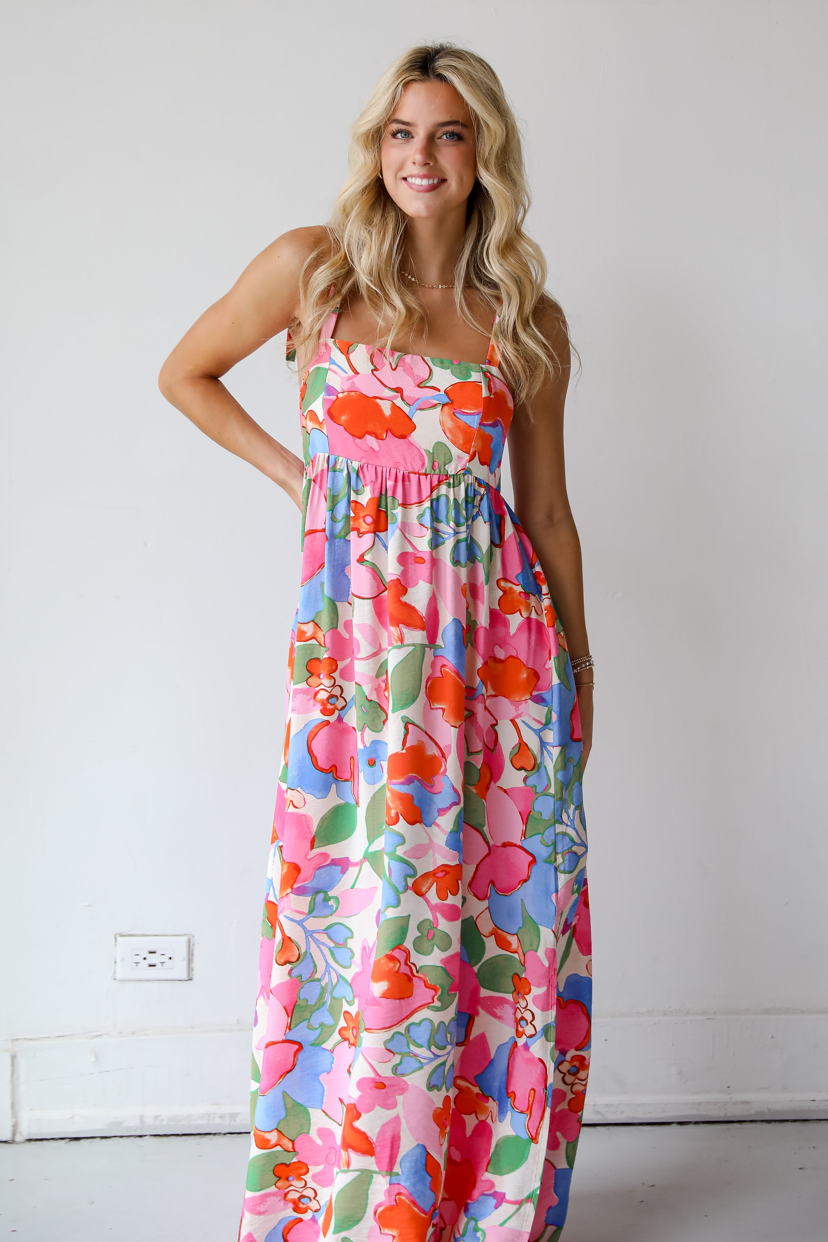 Simply A Stunner Pink Floral Maxi Dress