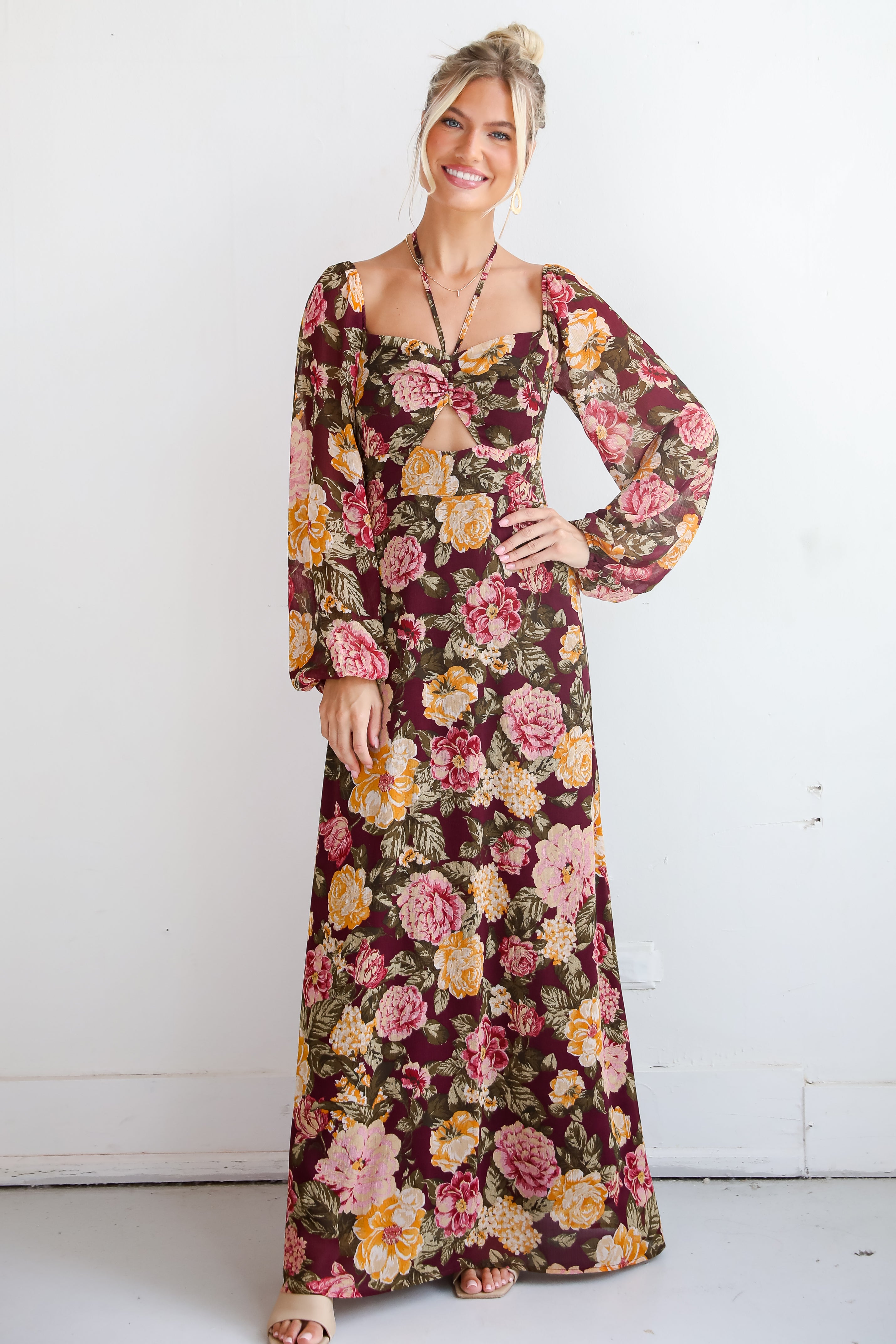 Breathtaking View Plum Floral Maxi Dress