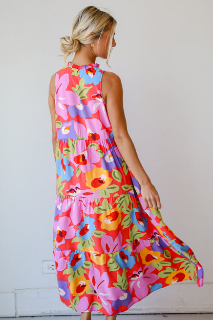 Truly Inspiring Pink Floral Tiered Maxi Dress