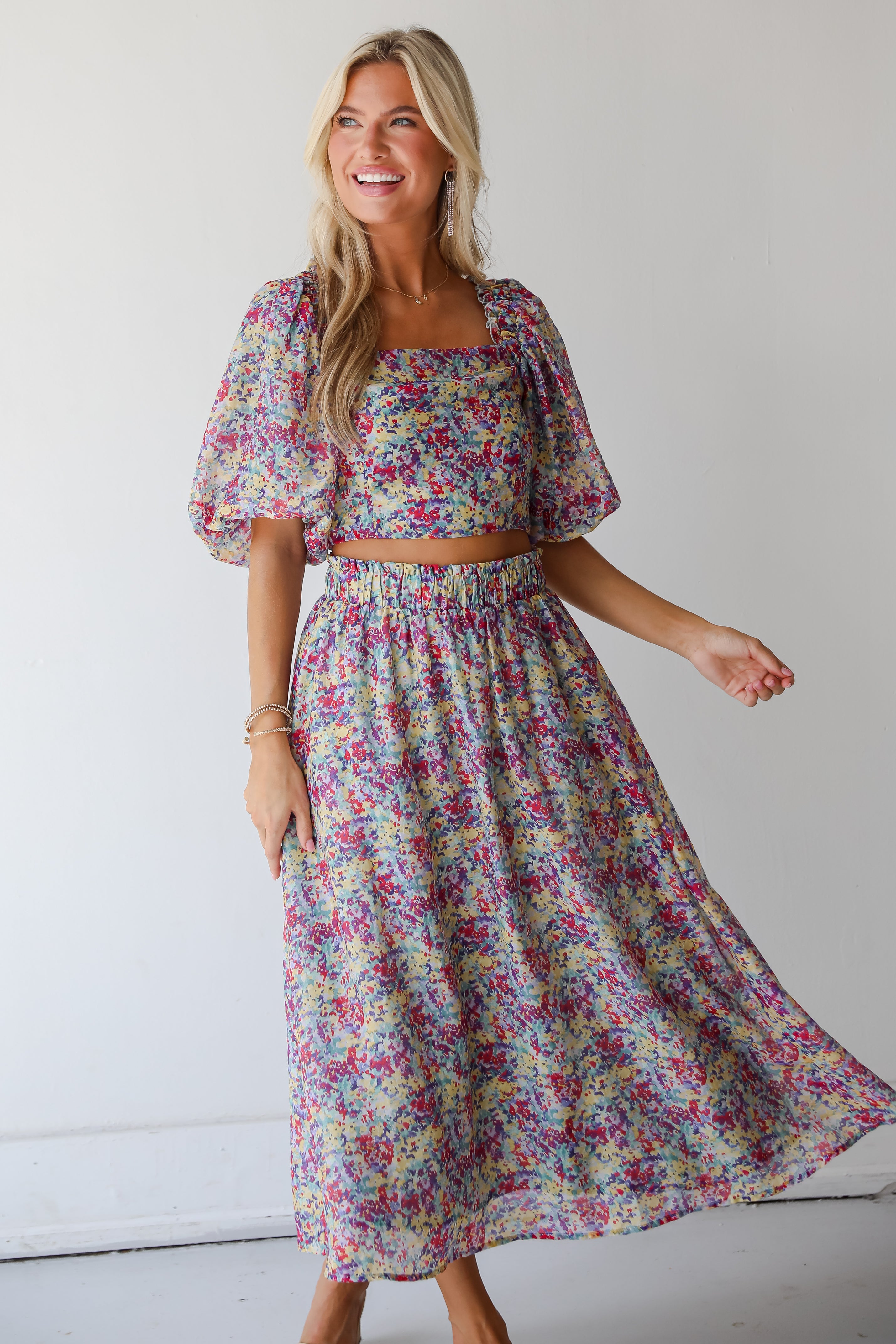 Instantly Perfect Multicolored Floral Midi Skirt