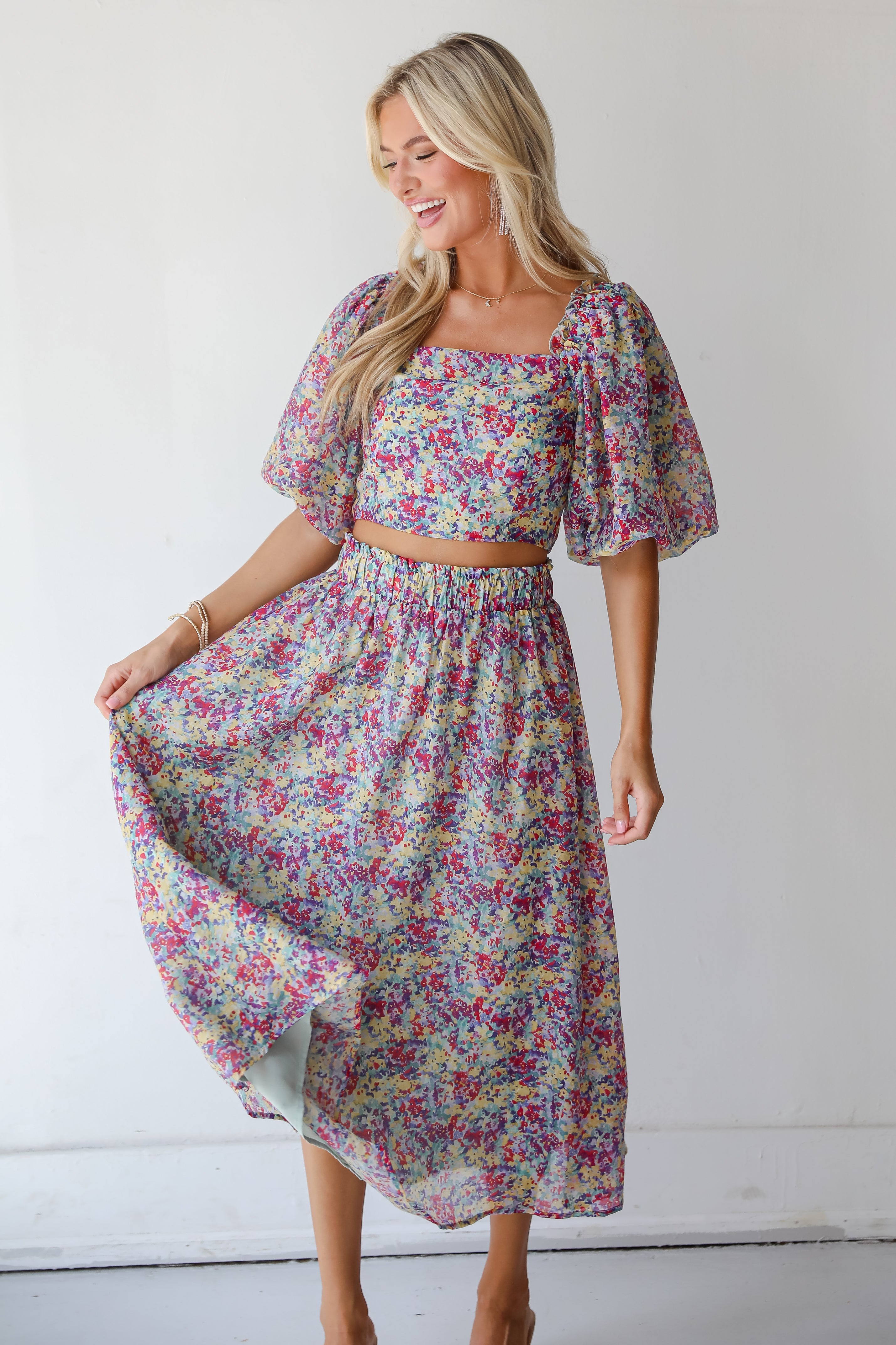 Instantly Perfect Multicolored Floral Midi Skirt