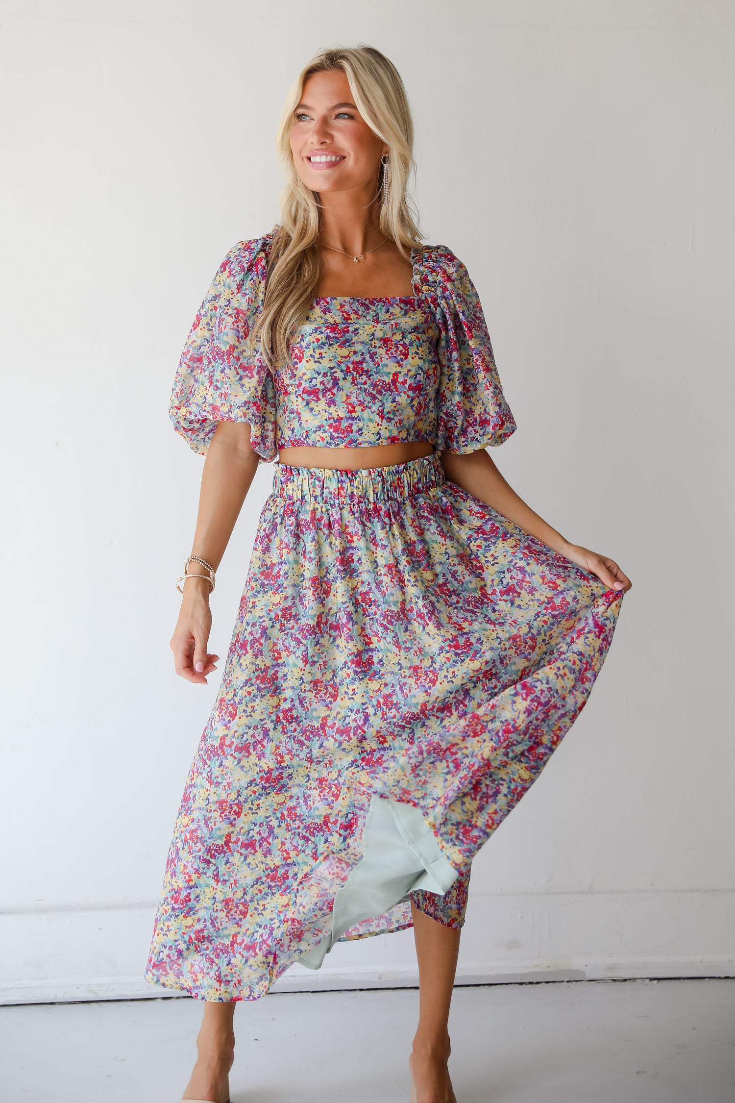 Instantly Perfect Multicolored Floral Midi Skirt