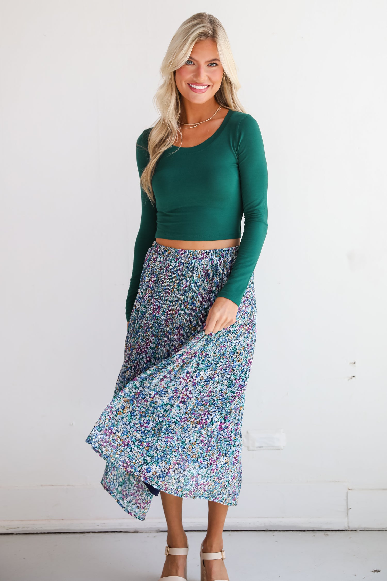 Attractive Essence Navy Floral Midi Skirt