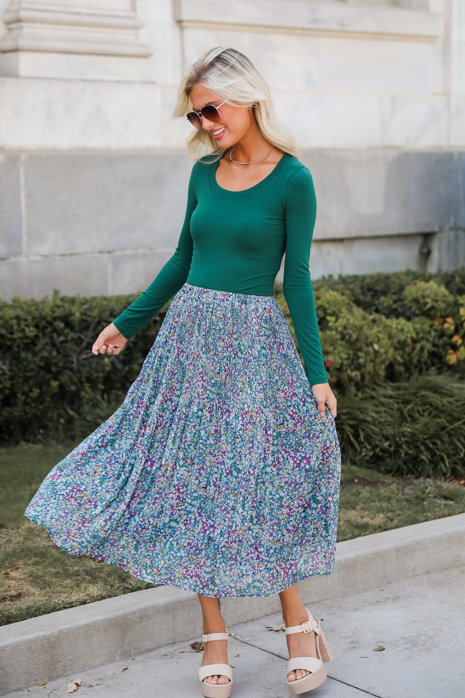 Attractive Essence Navy Floral Midi Skirt