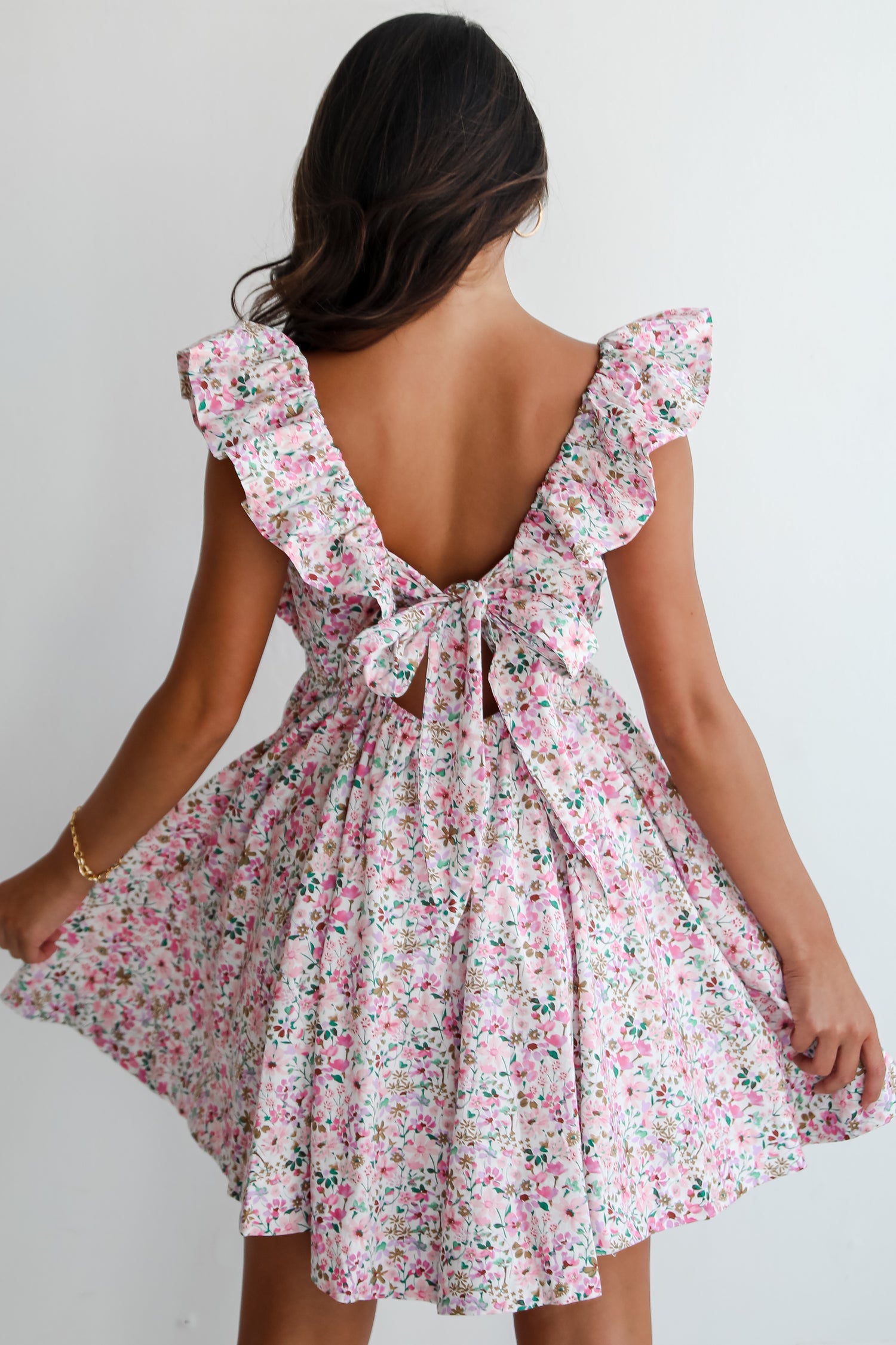 Exclusive Sweetness Pink Floral Ruffle Mini Dress