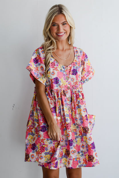 Lovely Muse Pink Floral Babydoll Mini Dress