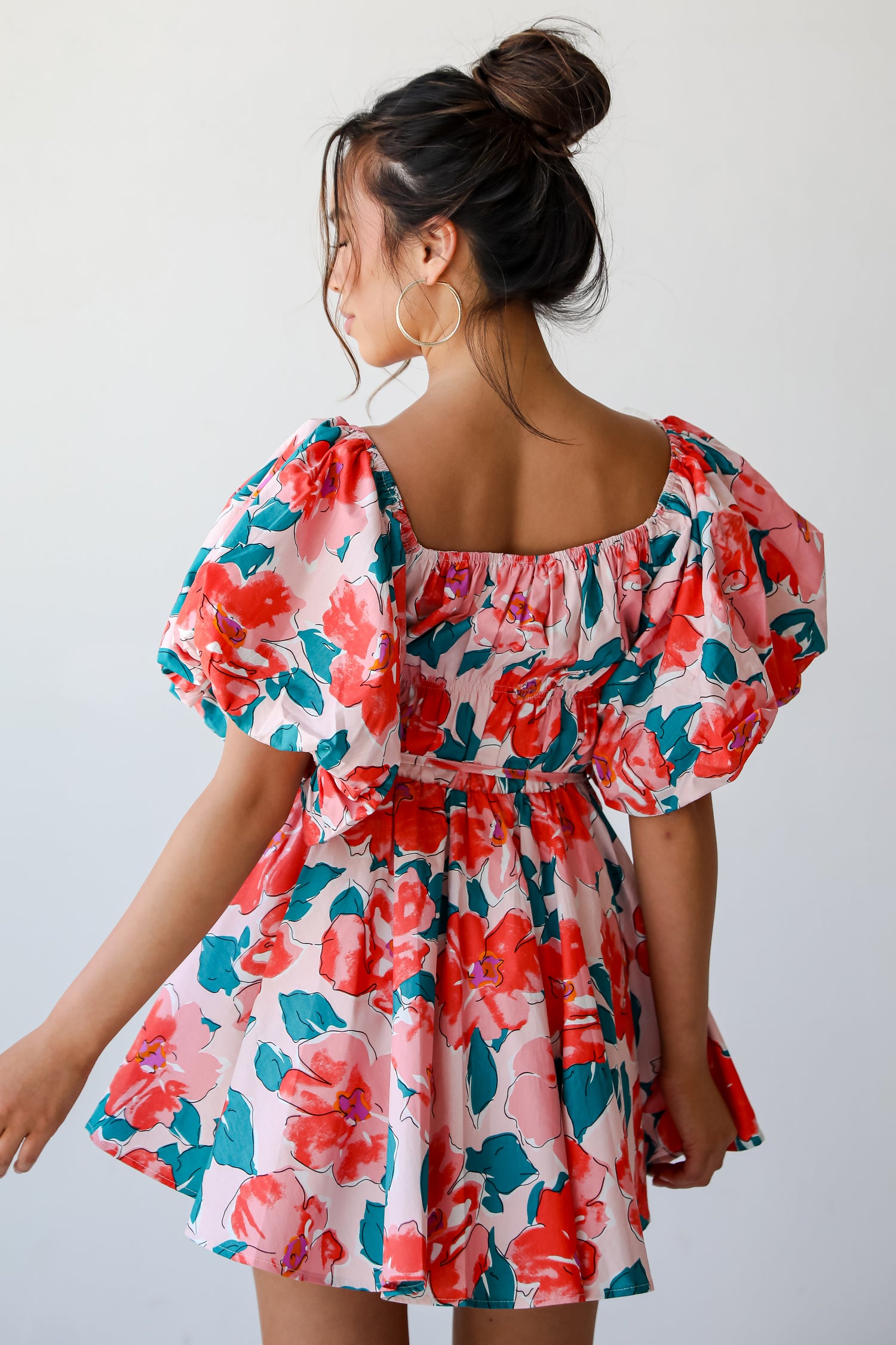 coral floral mini dress