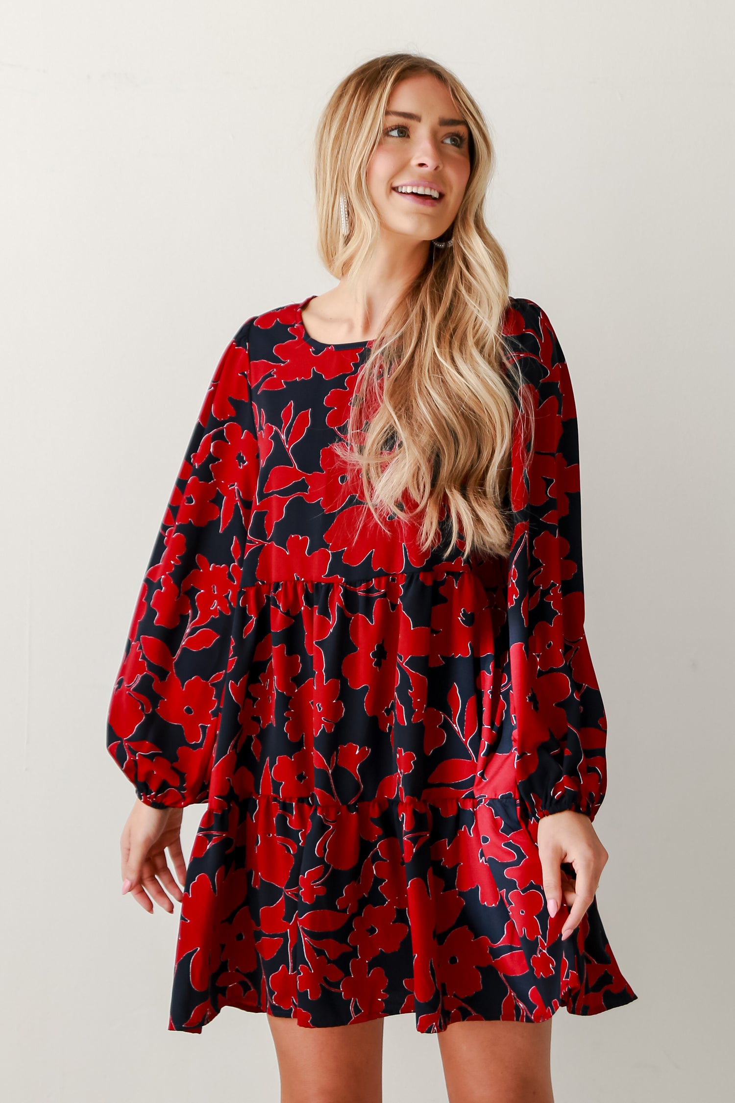 flowy Navy Floral Mini Dress