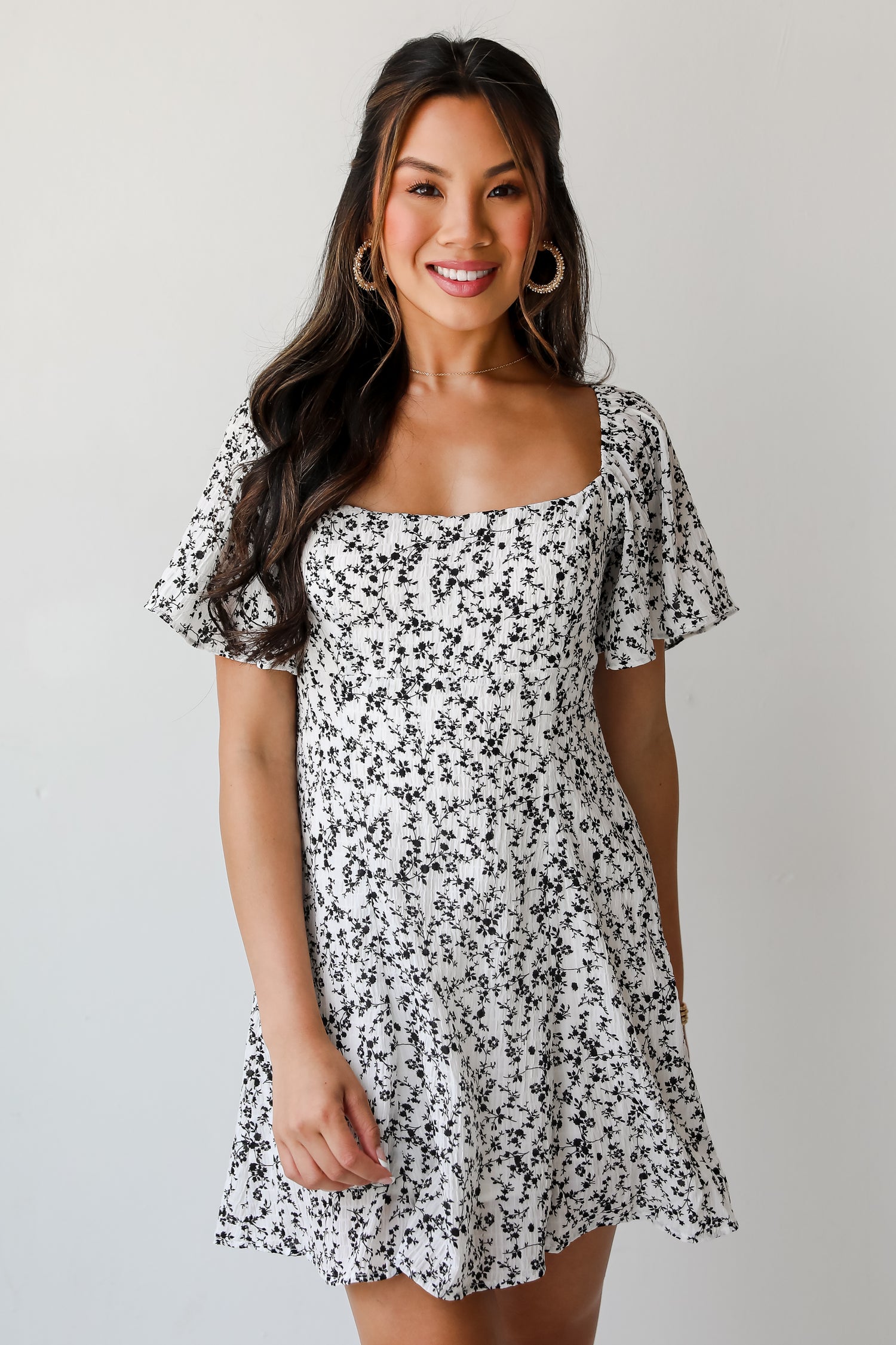 Effortlessly Lovely Ivory Floral Mini Dress