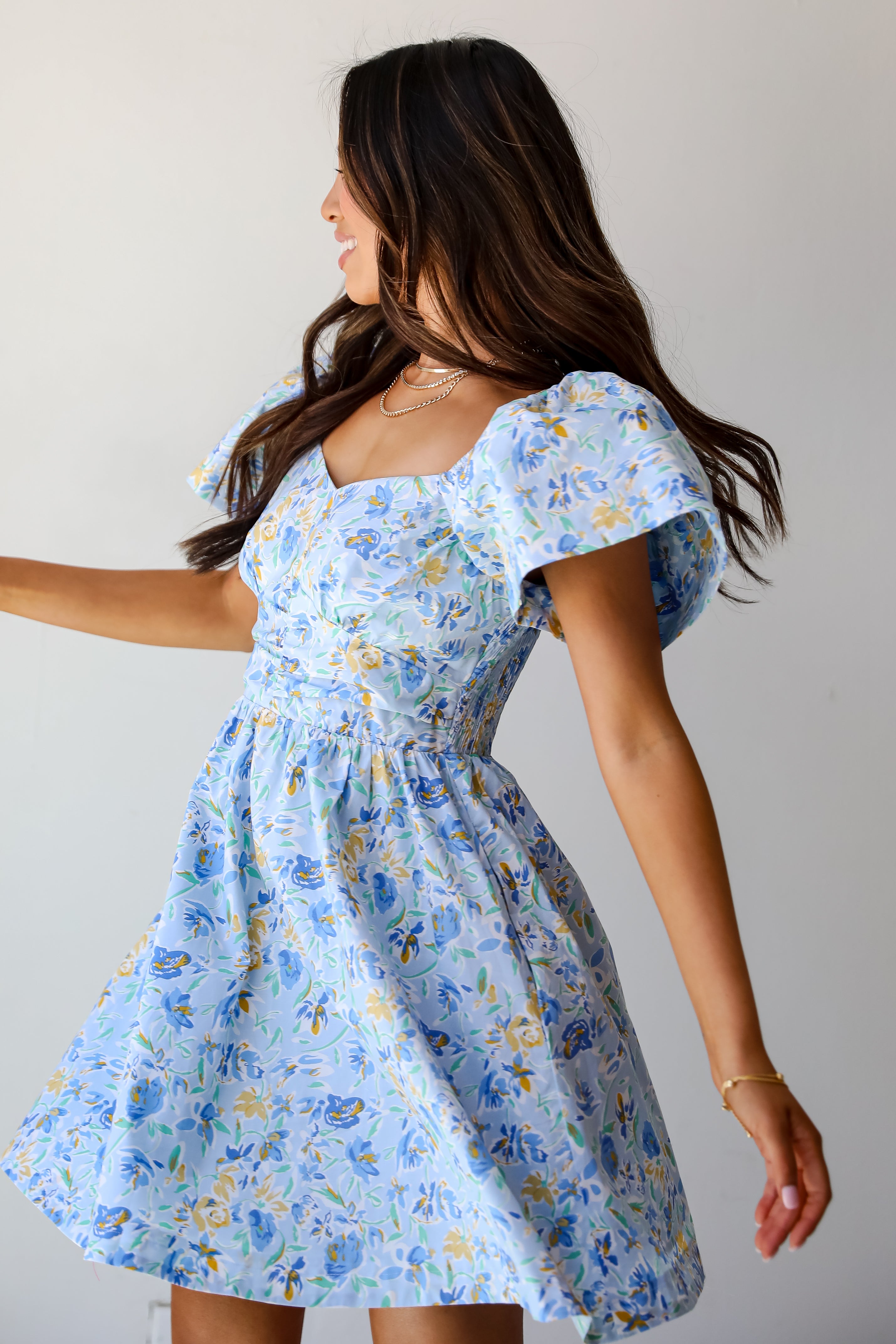 Blue Floral Mini Dress