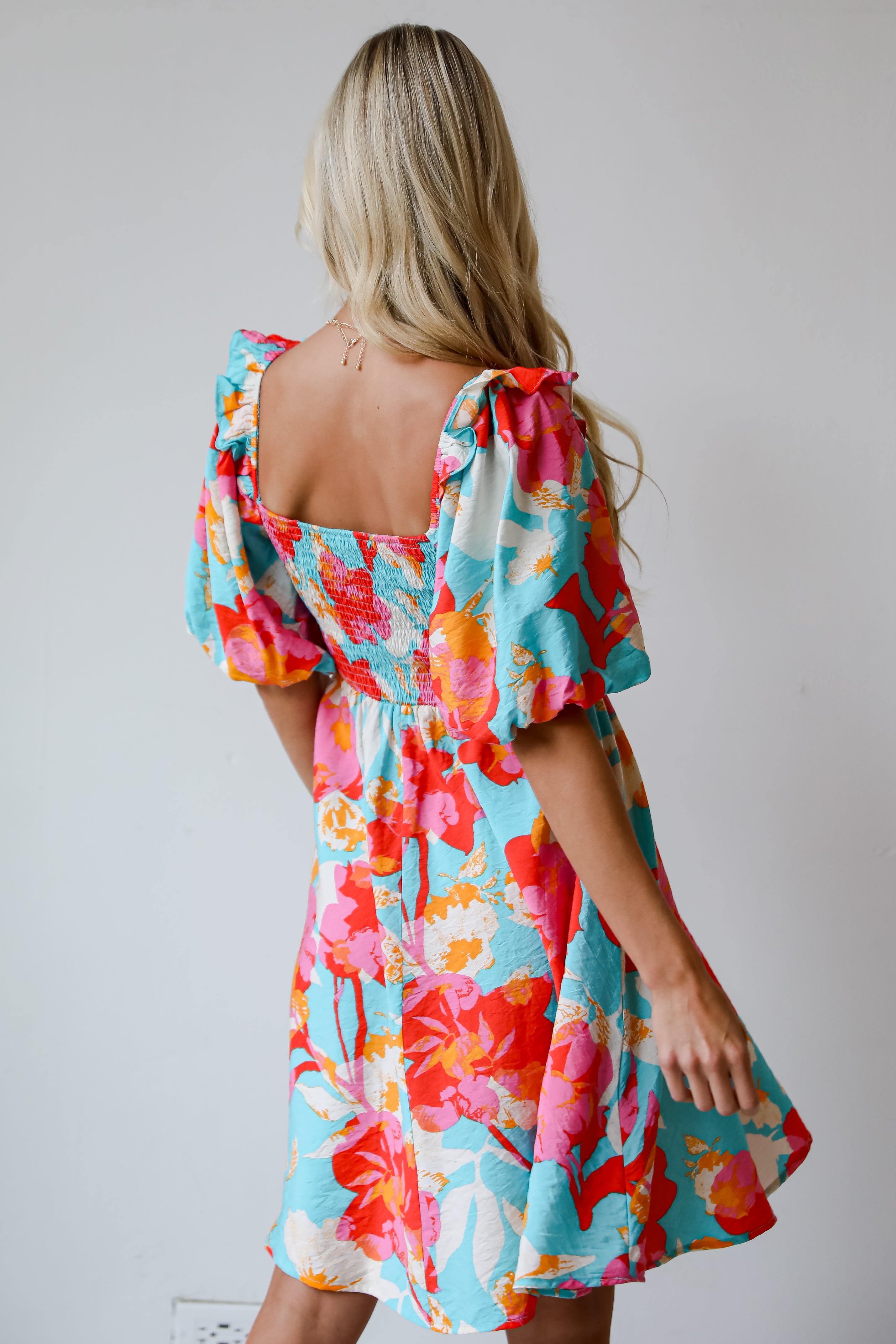 Aqua Floral Mini Dress