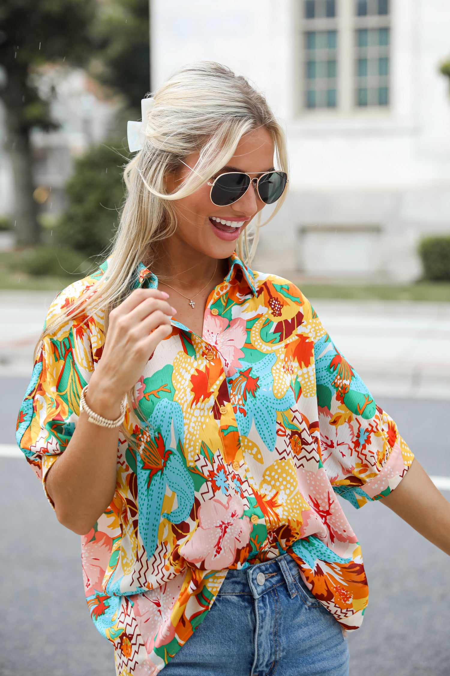 Radiantly Adorable Ivory Floral Blouse