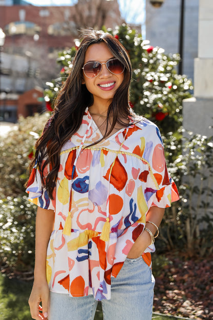 Breezy Sophistication Ivory Ruffle Blouse