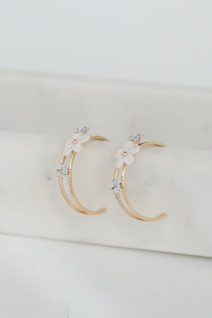 Rae Gold Flower + Rhinestone Hoop Earrings