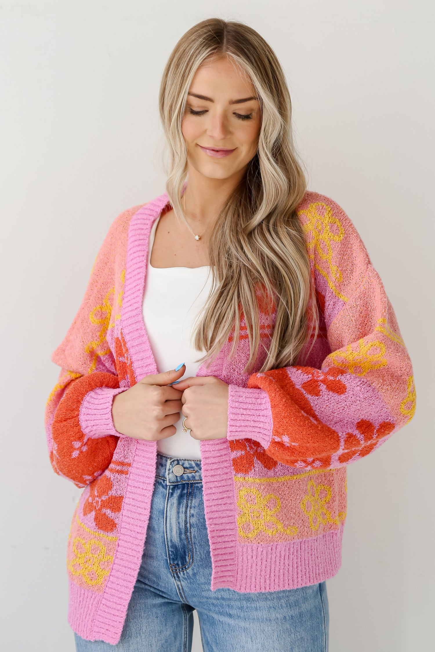 Floral Color Block Cardigan for women