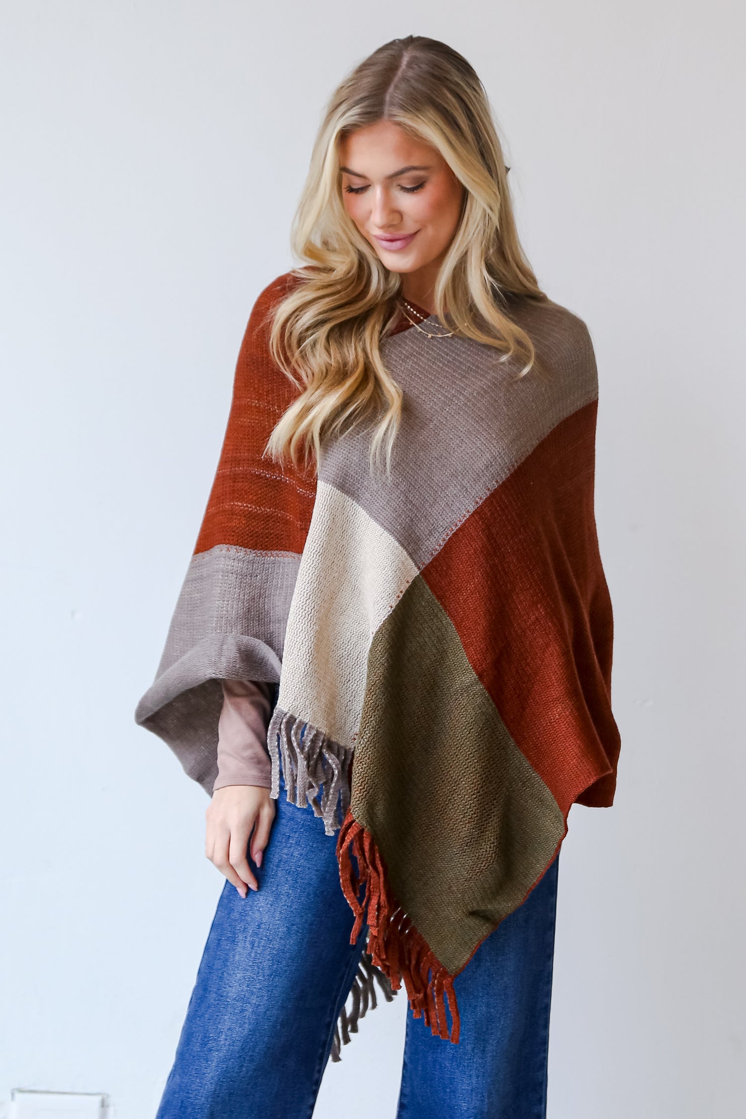 cozy knit Color Block Poncho