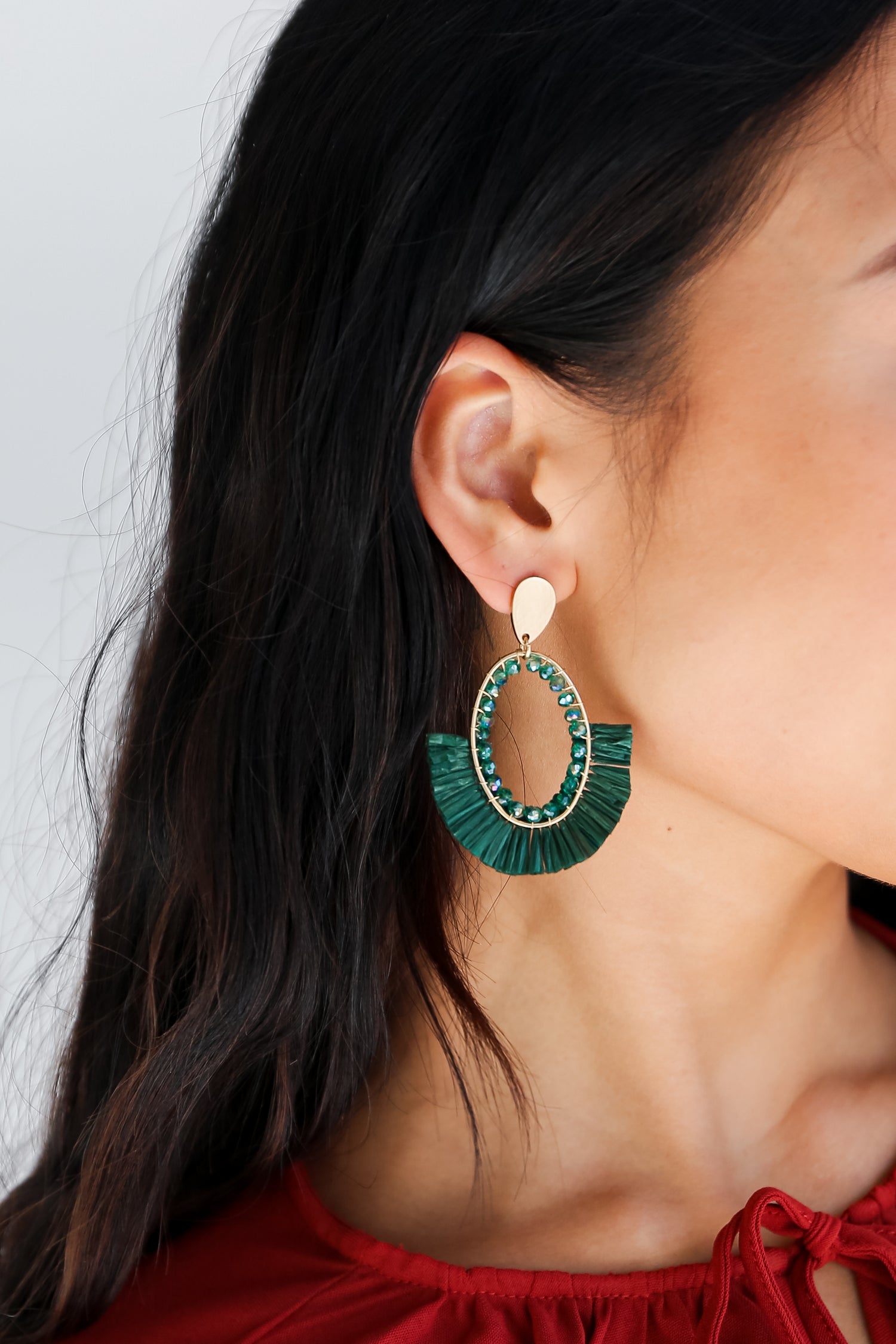 Green Fringe Statement Earrings